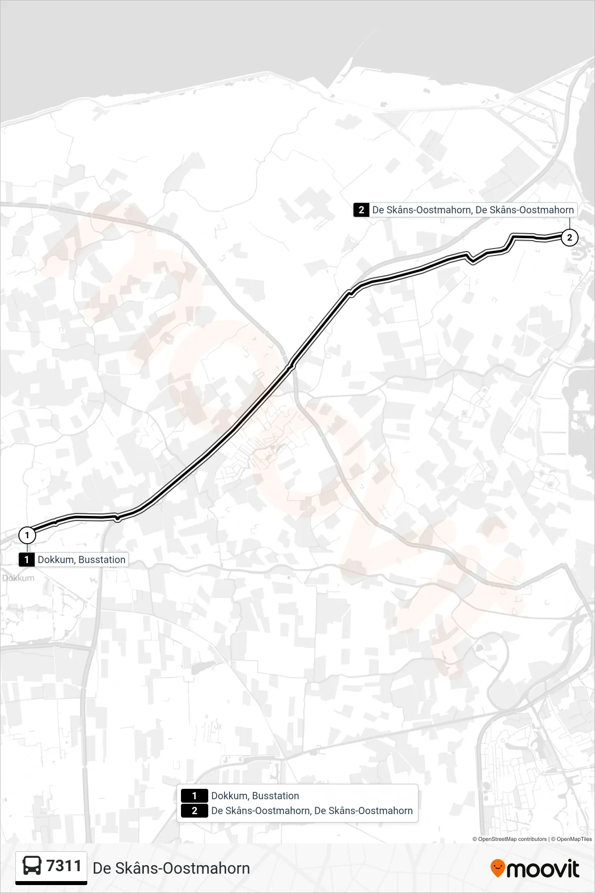 Lijn 7311 (bus, De Skâns-Oostmahorn): route en haltes op de kaart