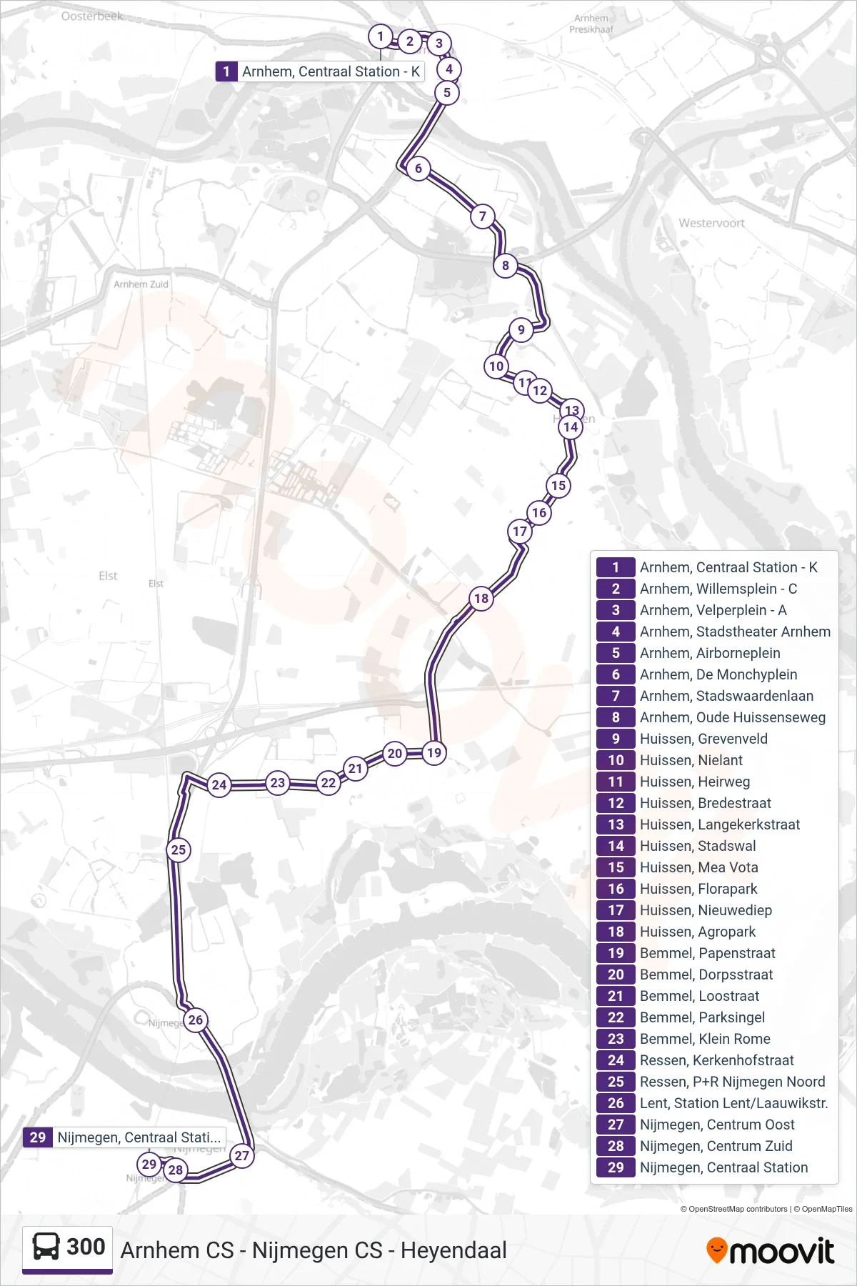 Lijn 300 (bus, Nijmegen Cs): route en haltes op de kaart