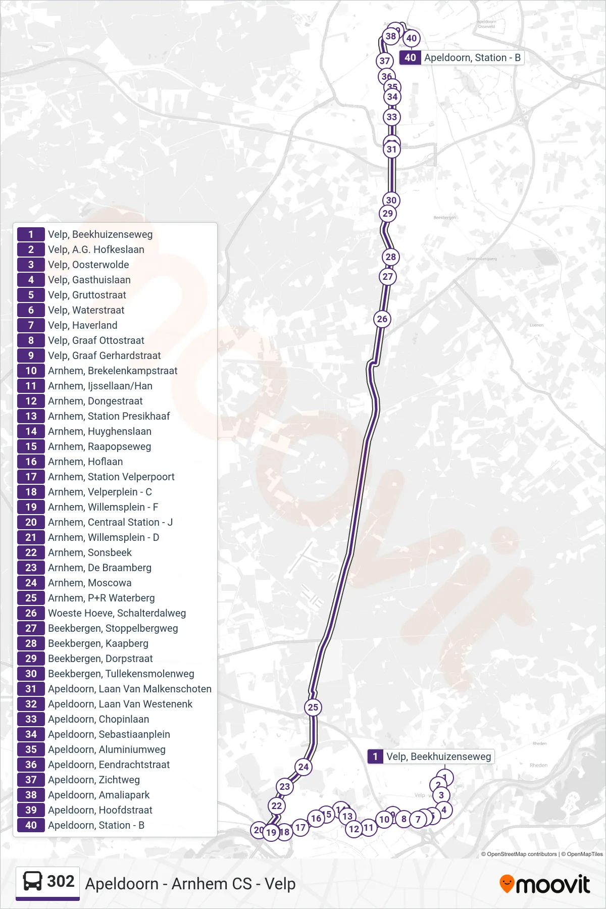 Lijn 302 (bus, Apeldoorn Station): route en haltes op de kaart