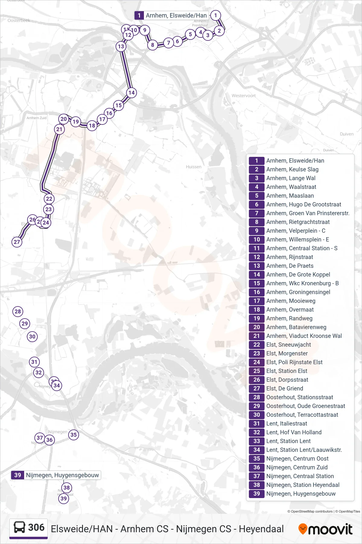 Linie 306 (Bus) Richtung Arnhem Cs: Route und Haltestellen auf der Karte