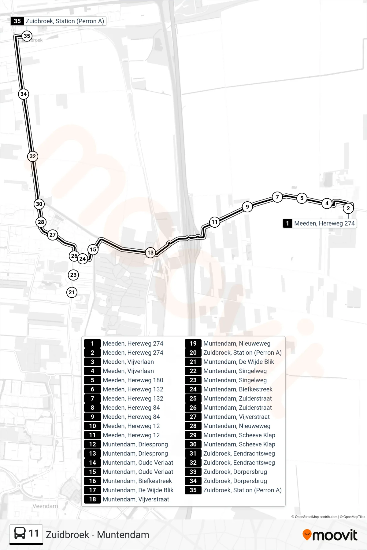 Lijn 11 (bus, Zuidbroek): route en haltes op de kaart