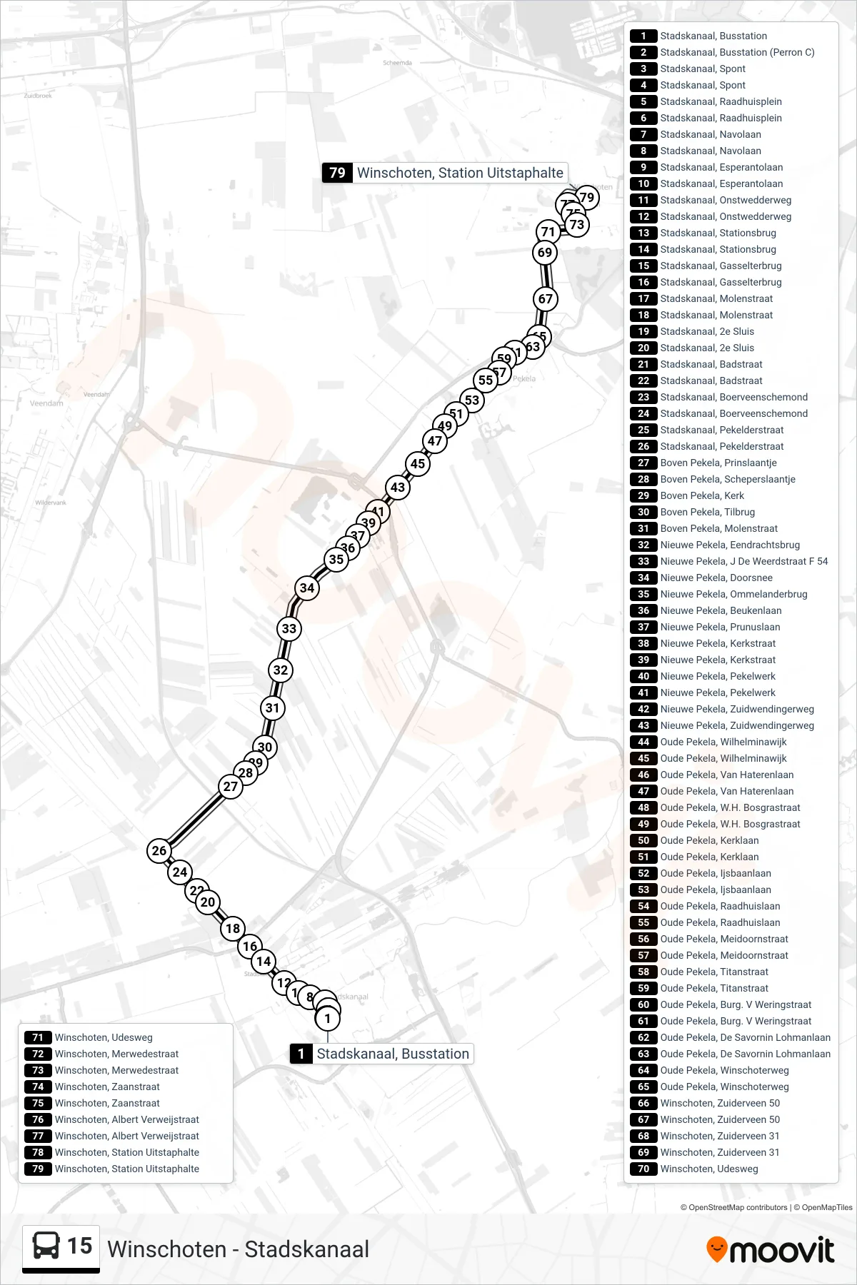 Lijn 15 (bus, Winschoten): route en haltes op de kaart