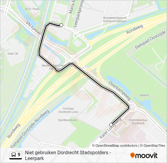 Bus 9 lijnkaart