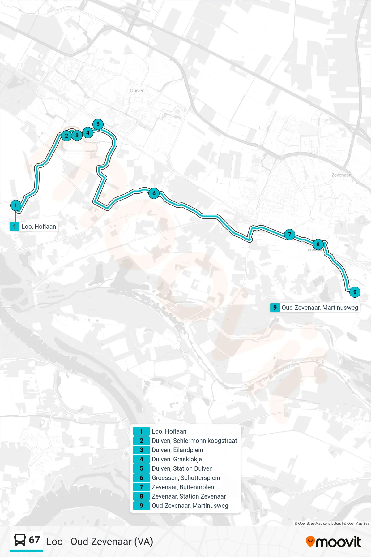 Lijn 67 (bus, Reserveerrrreis): route en haltes op de kaart