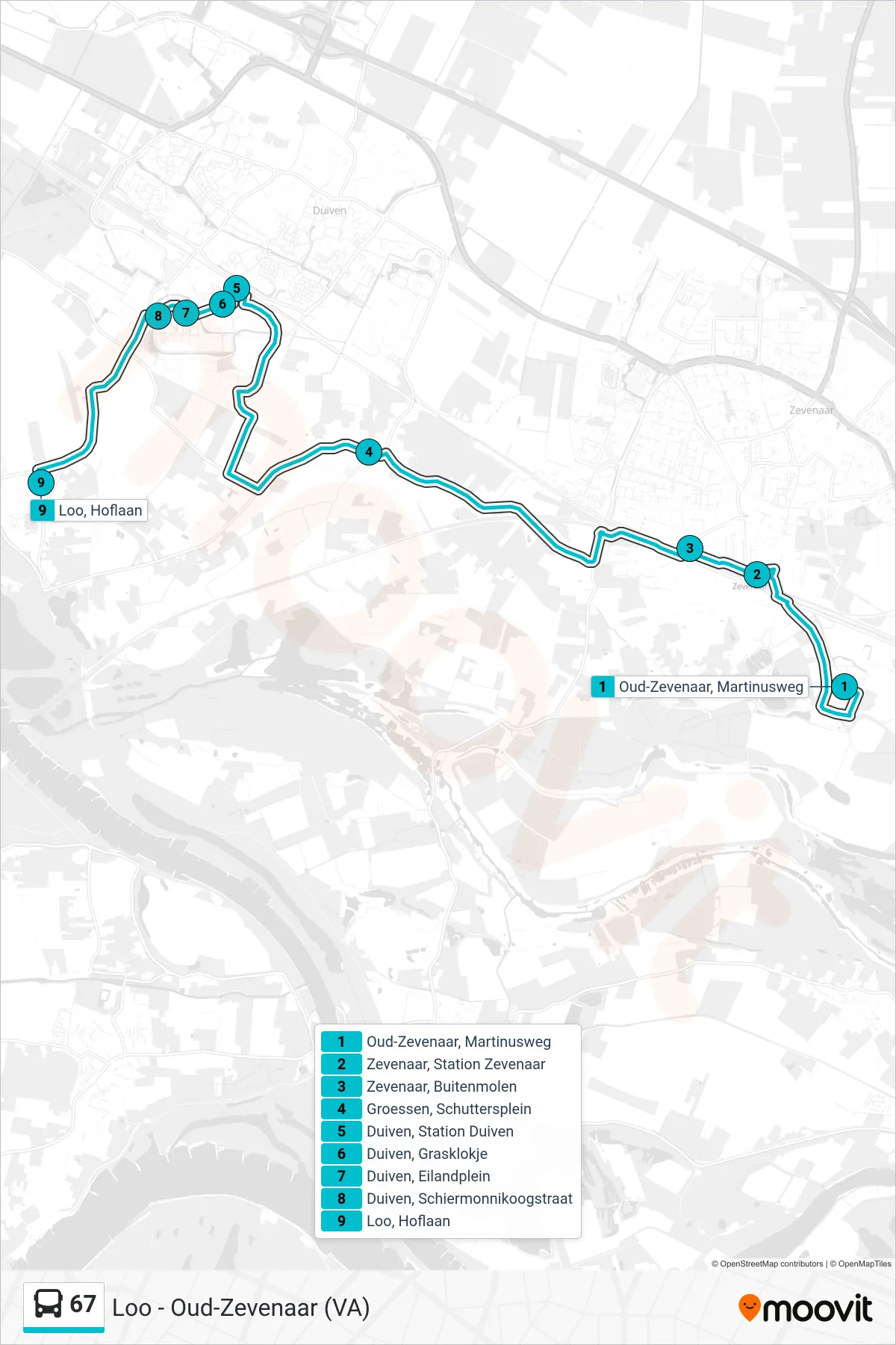 67 bus Line (Reserveerrrreis) route and stops on a map
