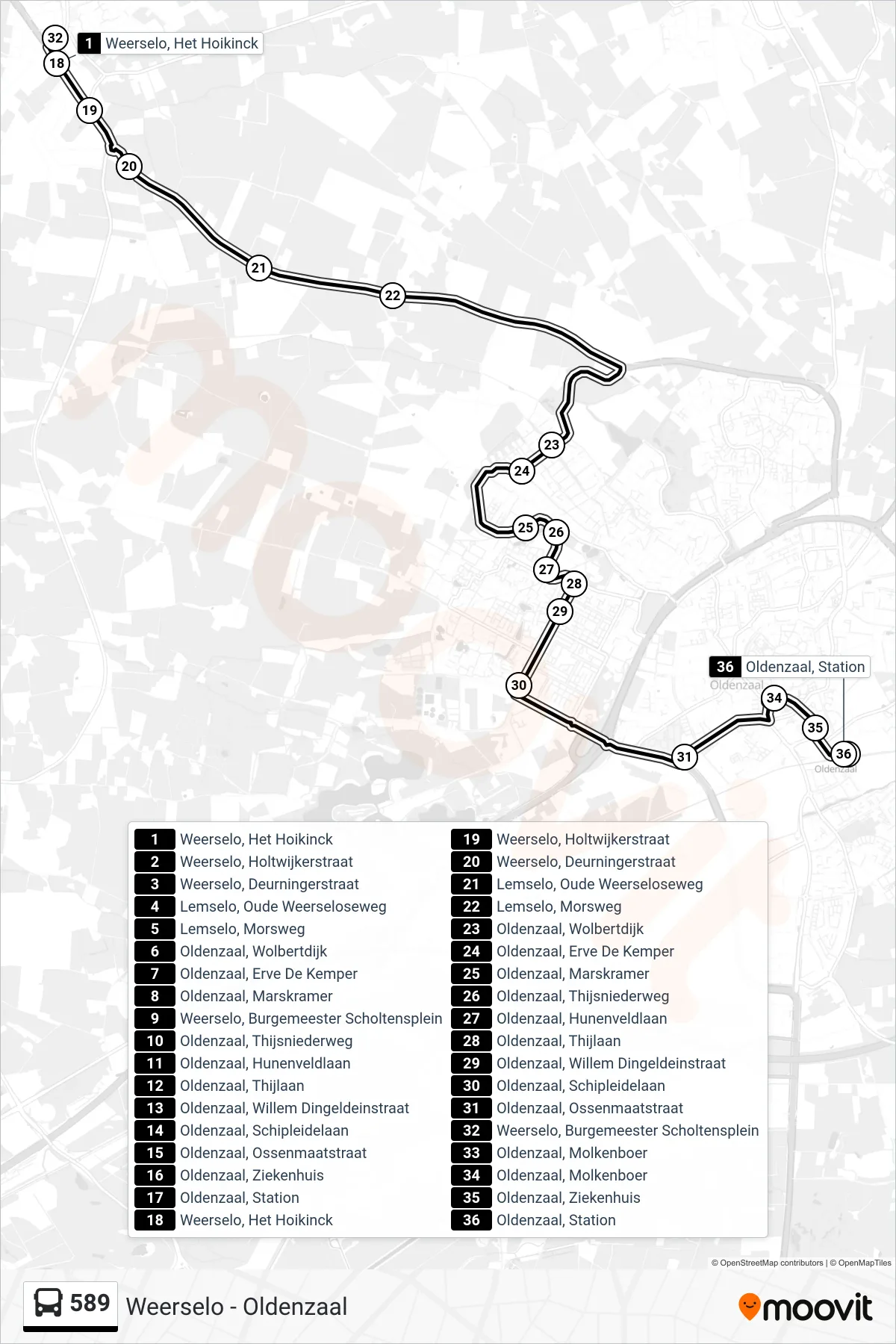 Lijn 589 (bus, Oldenzaal): route en haltes op de kaart