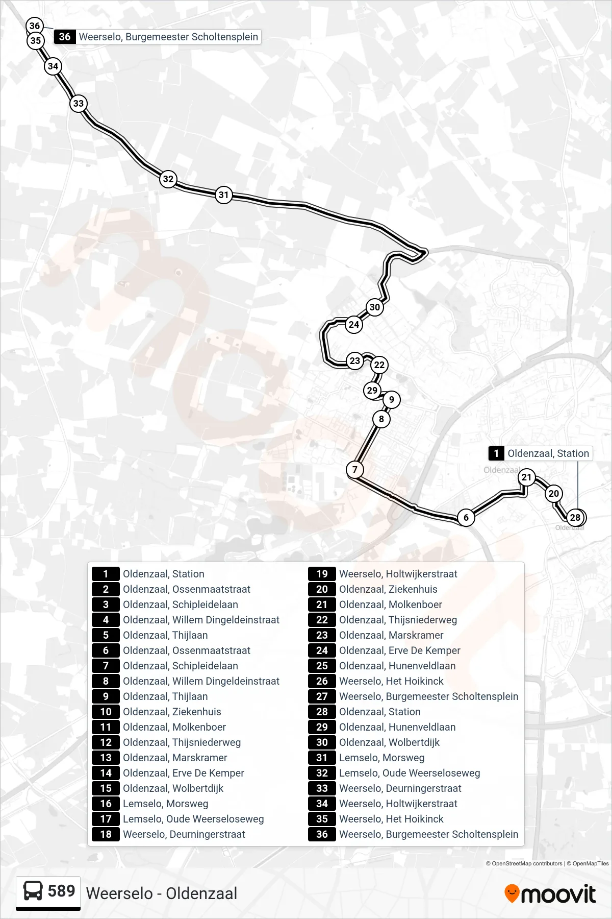 Lijn 589 (bus, Weerselo): route en haltes op de kaart