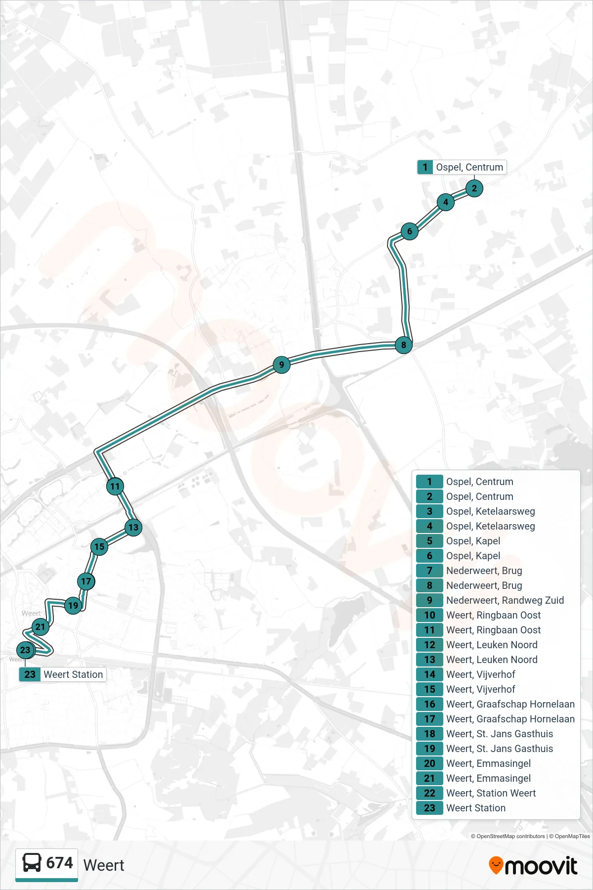 Lijn 674 (bus, Weert): route en haltes op de kaart