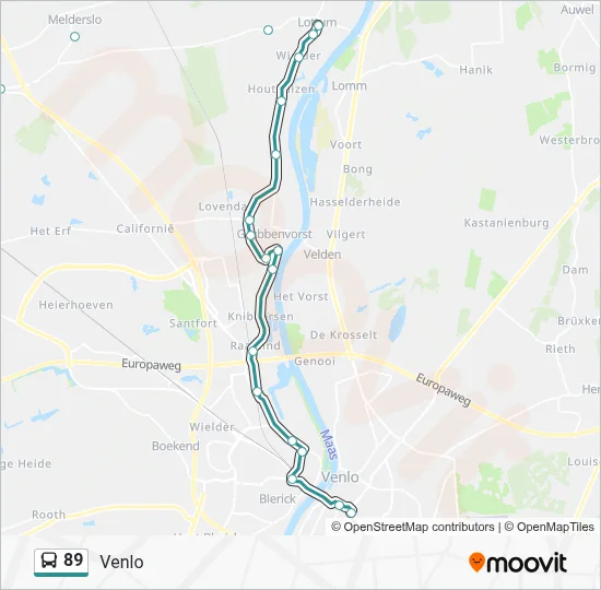 Bus 89 lijnkaart