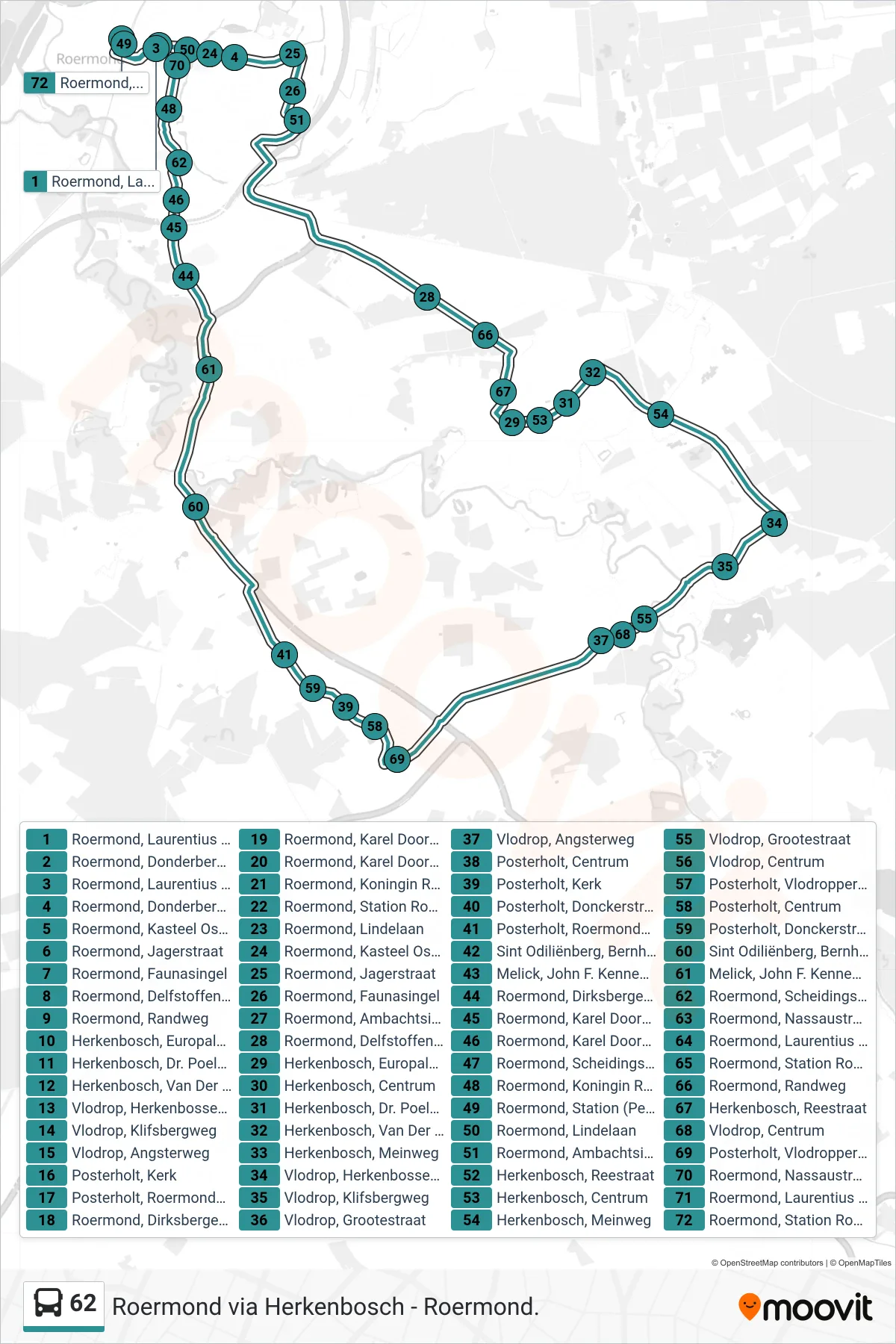 Lijn 62 (bus, Posterholt): route en haltes op de kaart
