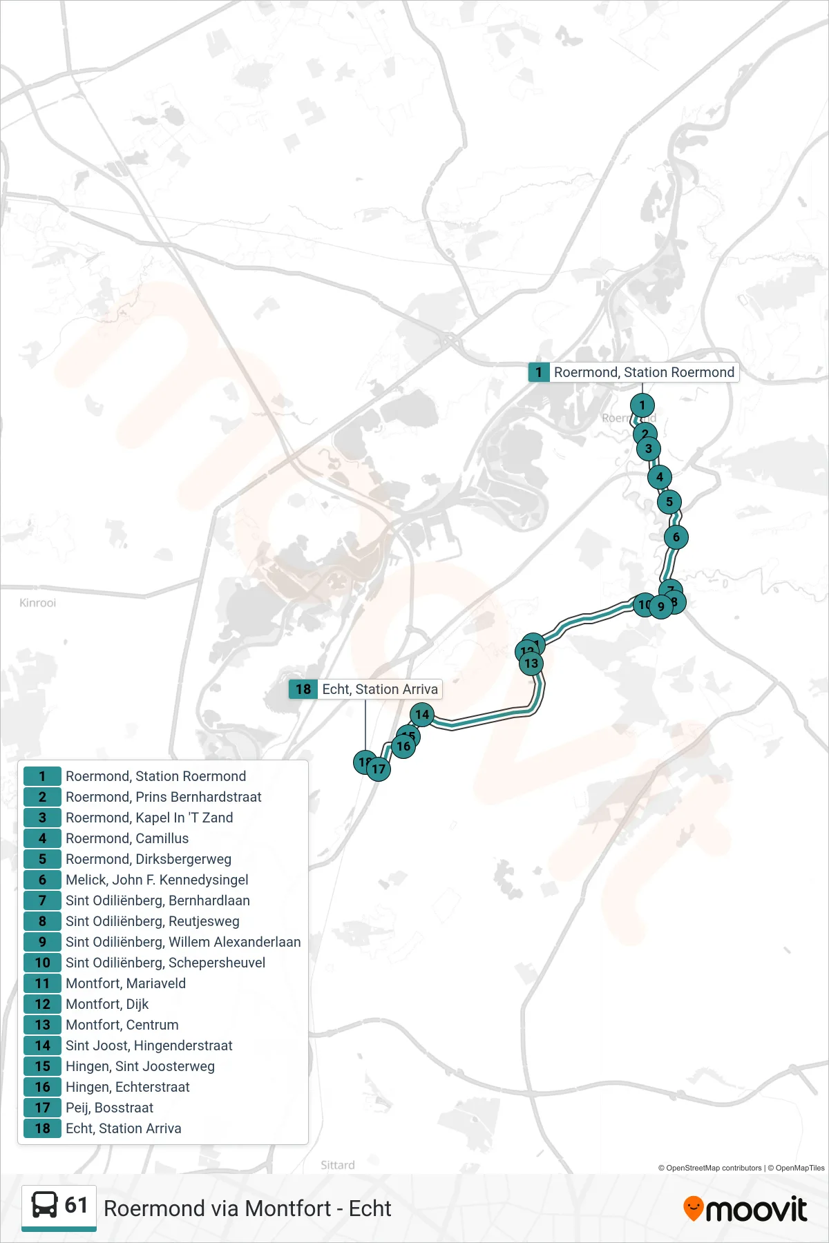 61 bus Line (Echt) route and stops on a map