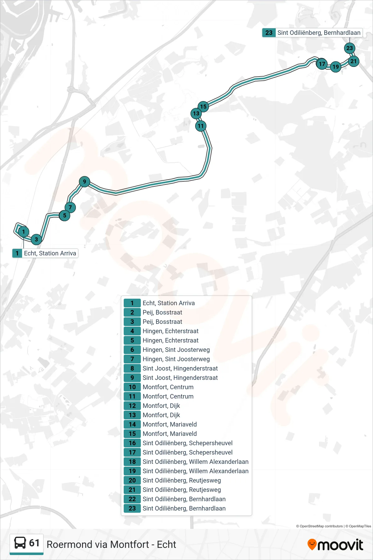 Lijn 61 (bus, Sint Odiliënberg): route en haltes op de kaart