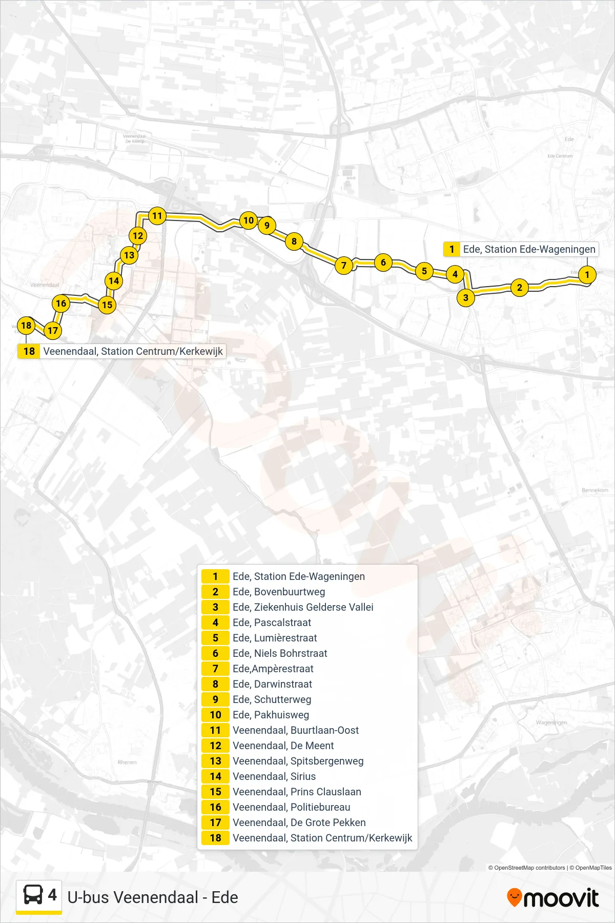Lijn 4 (bus, Veenendaal): route en haltes op de kaart