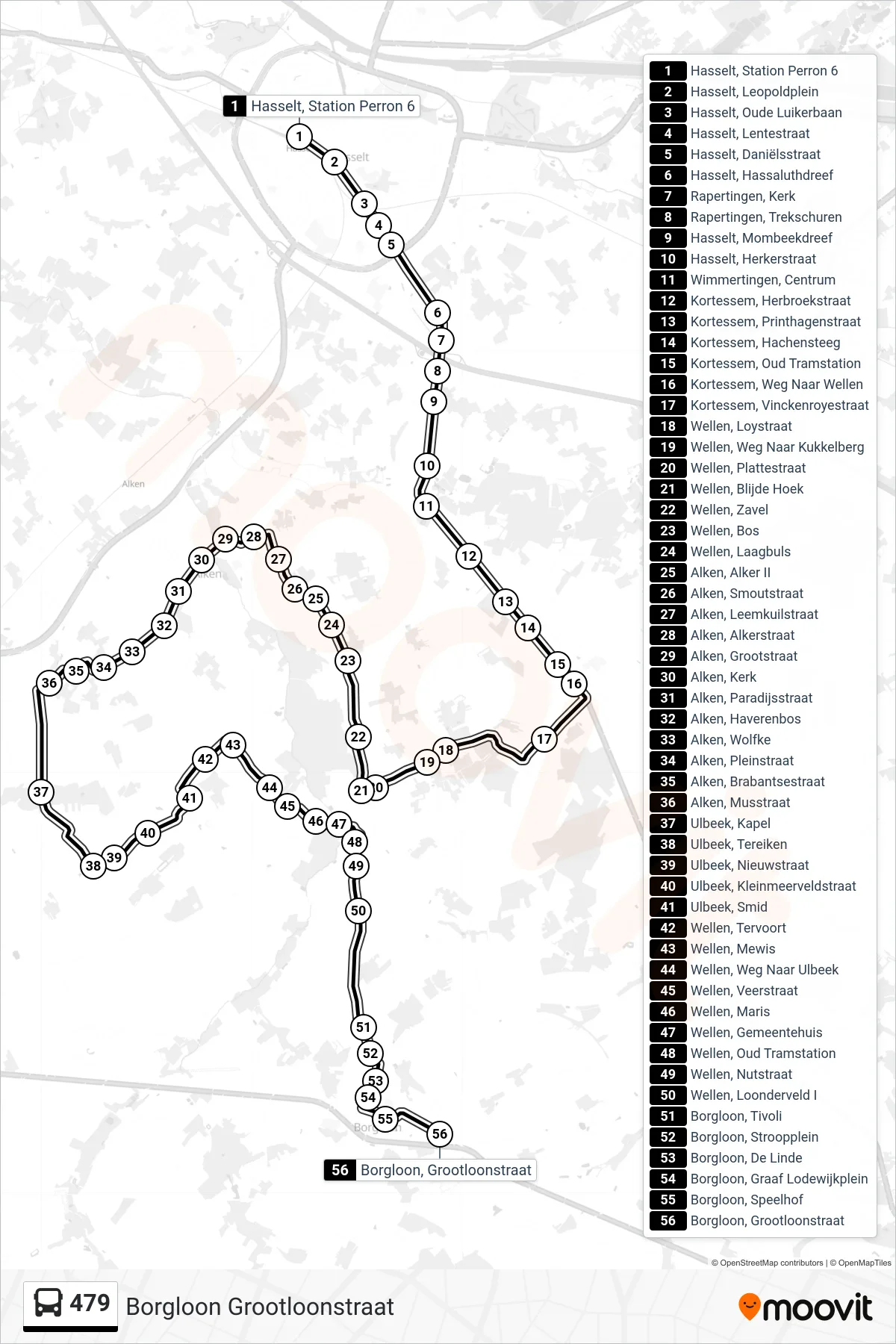 Lijn 479 (bus, Borgloon Grootloonstraat): route en haltes op de kaart