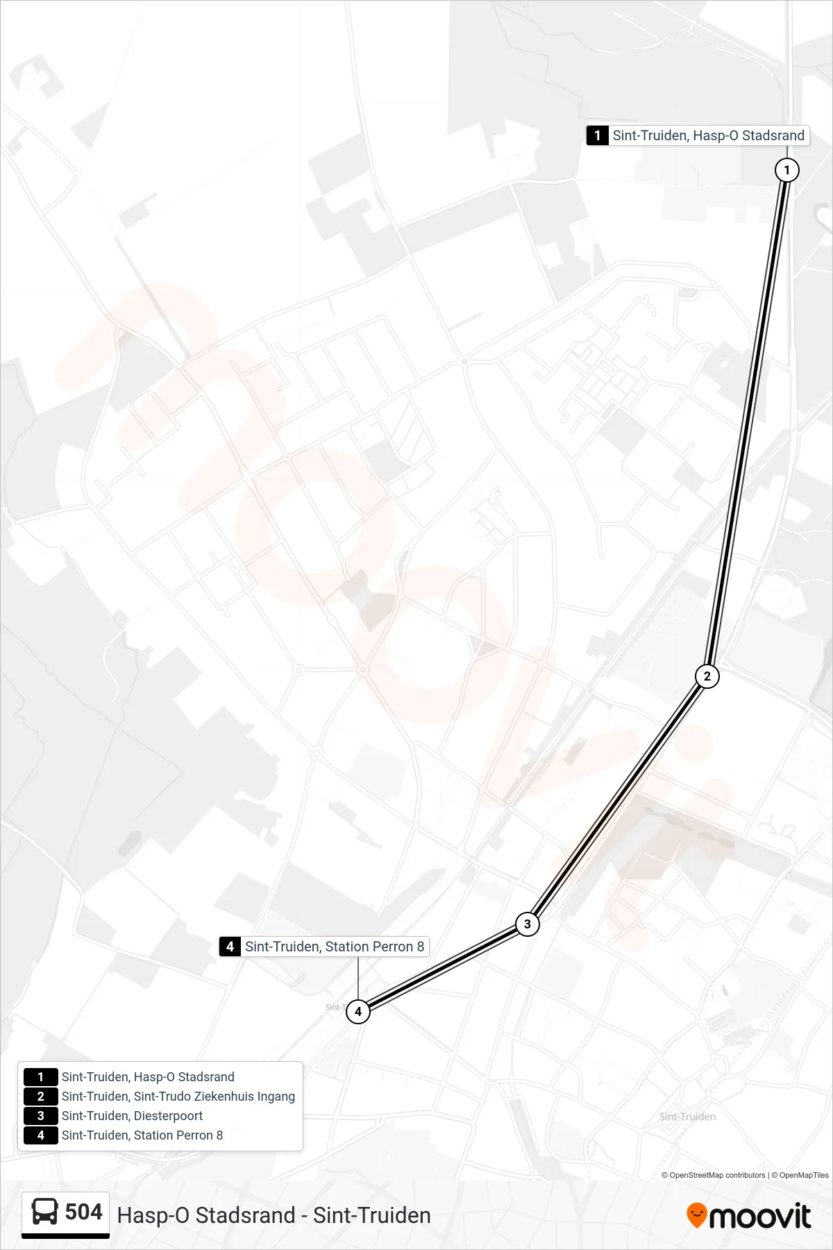 Lijn 504 (bus, Sint-Truiden Station Perron 8): route en haltes op de kaart