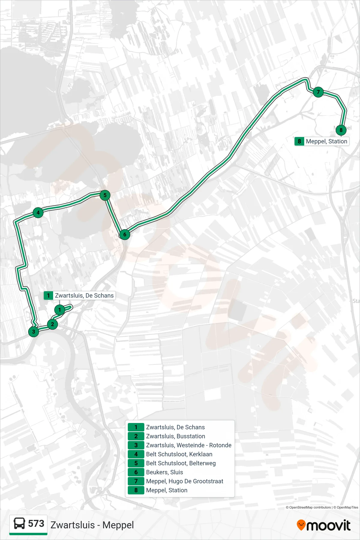 Lijn 573 (bus, Meppel): route en haltes op de kaart