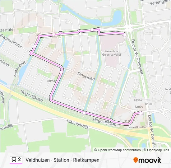 Bus 2 lijnkaart