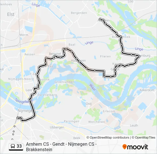 Bus 33 lijnkaart