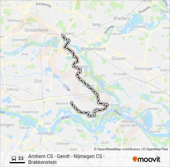 Bus 33 lijnkaart
