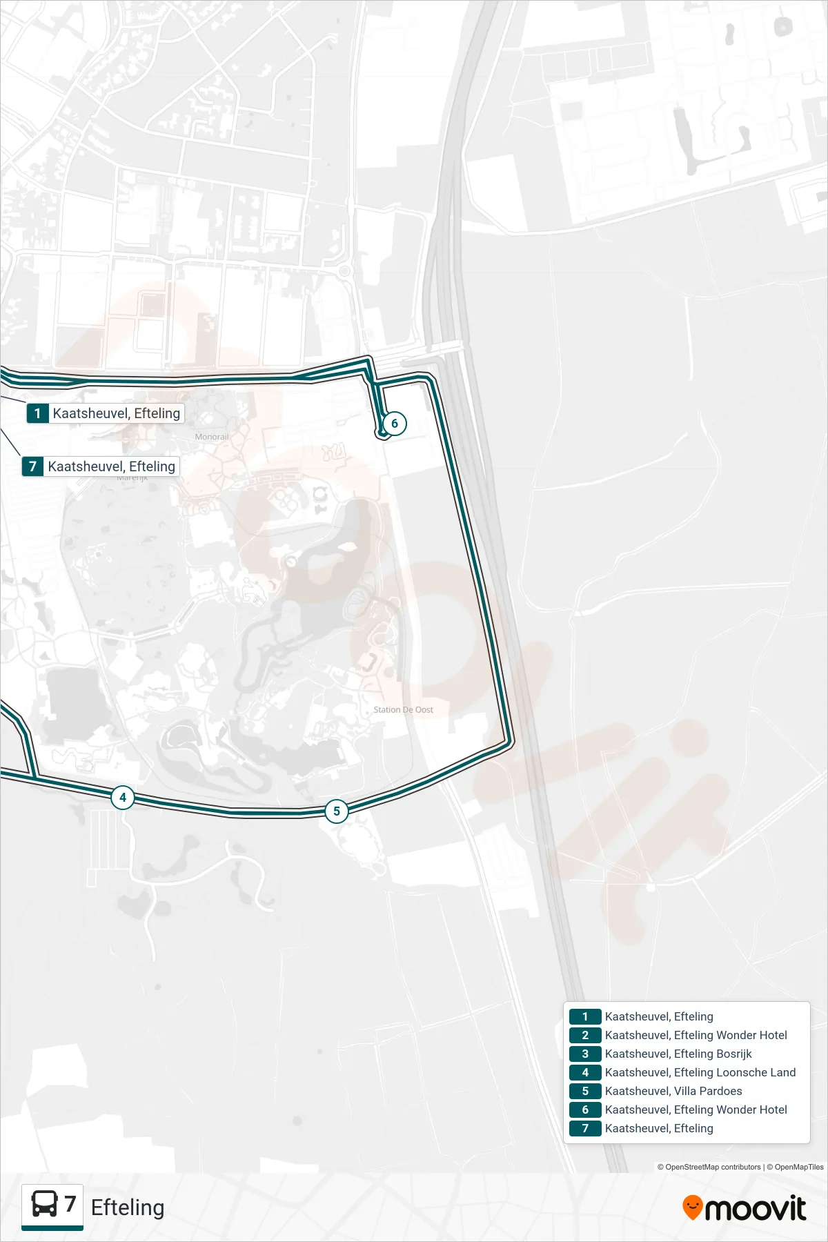 Lijn 7 (bus, Efteling): route en haltes op de kaart