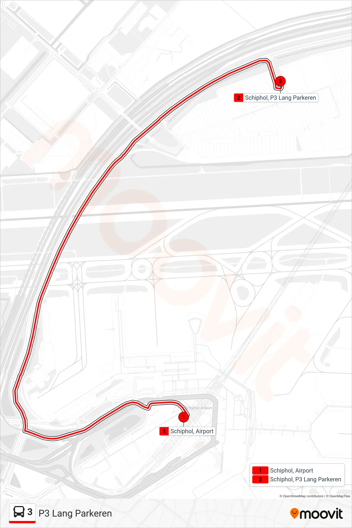 Lijn 3 (bus, P3 Lang Parkeren): route en haltes op de kaart