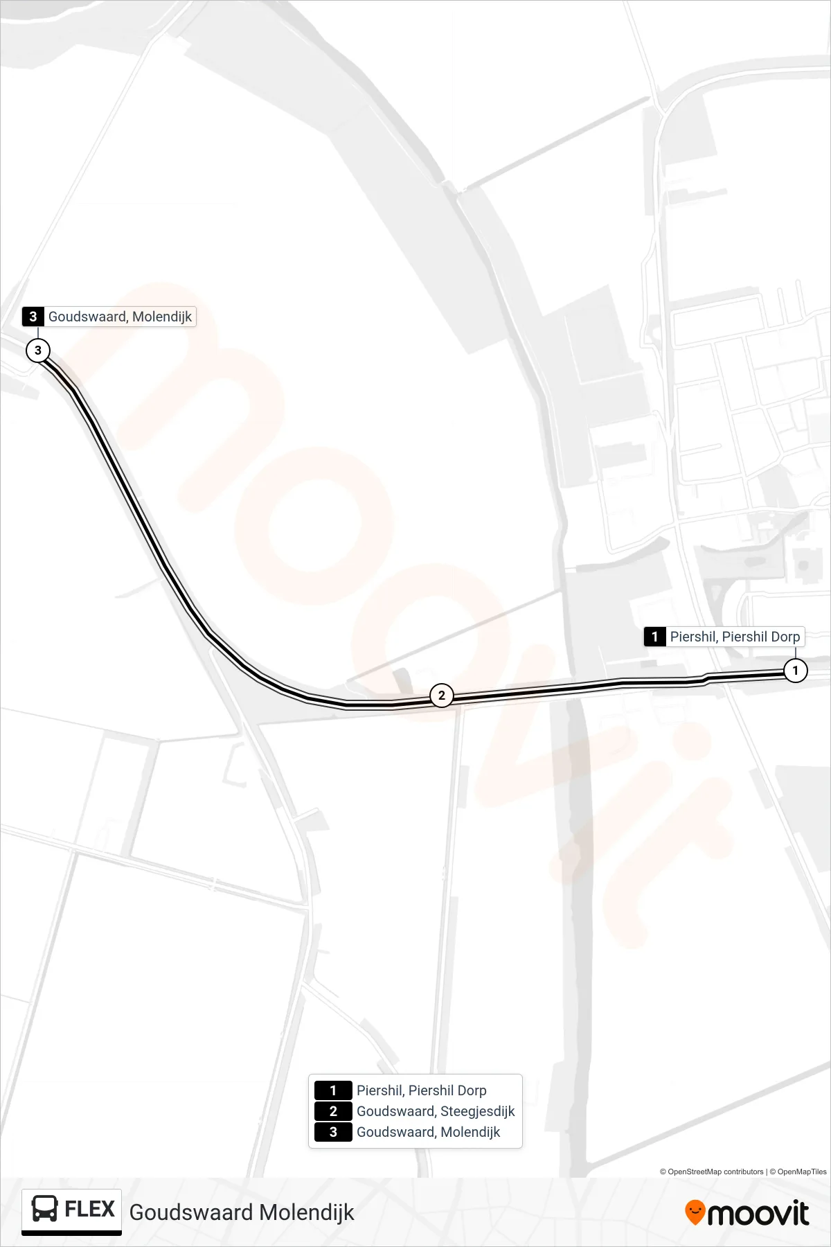 FLEX bus Line (Goudswaard Molendijk) route and stops on a map