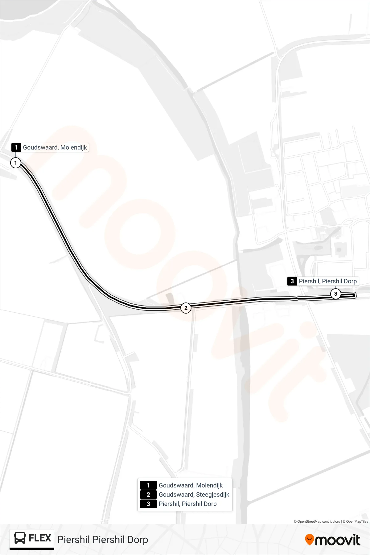 Lijn FLEX (bus, Piershil Piershil Dorp): route en haltes op de kaart
