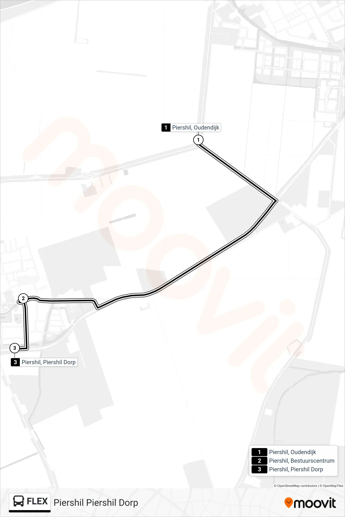 FLEX bus Line (Piershil Piershil Dorp) route and stops on a map