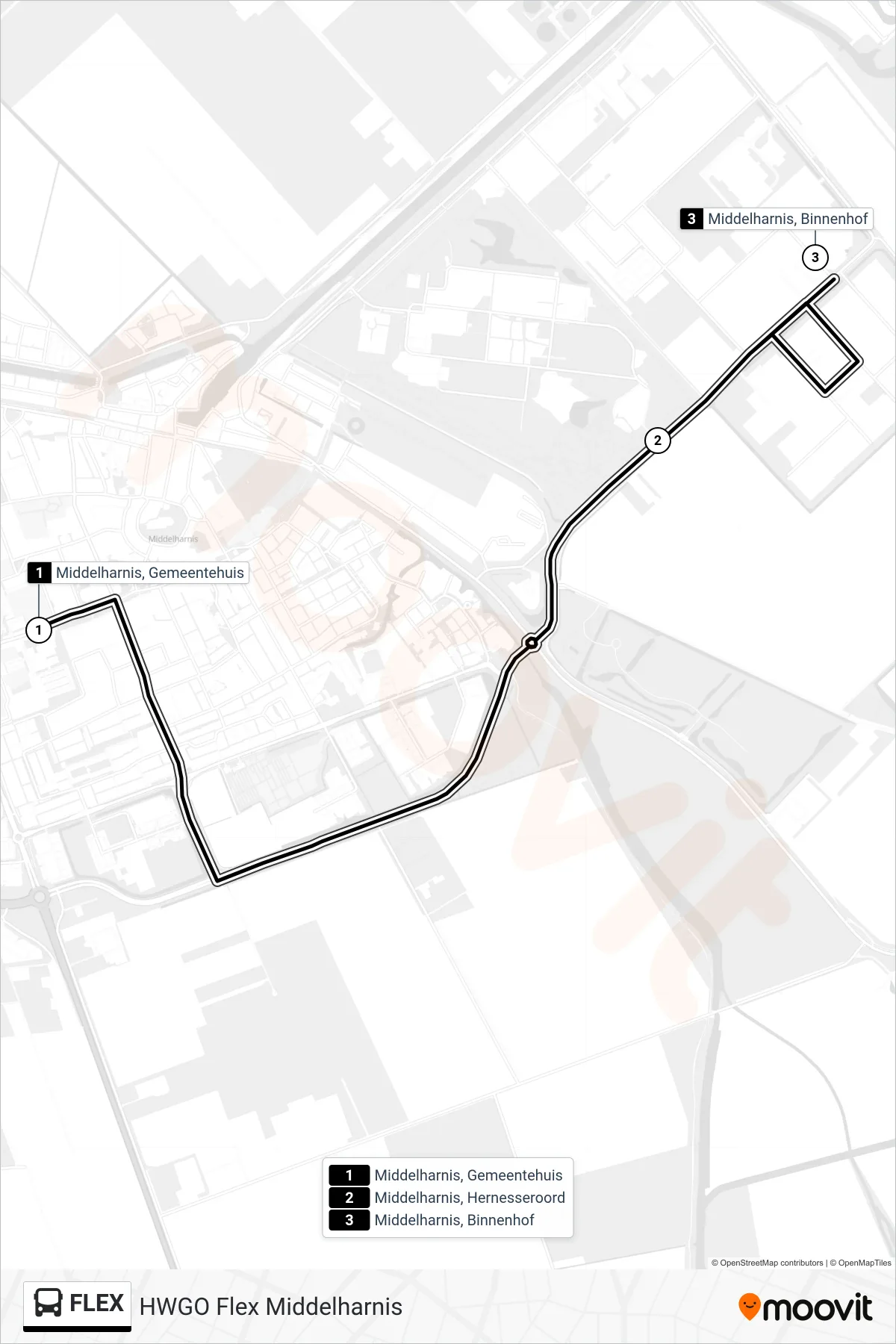 Lijn FLEX (bus, Middelharnis Binnenhof): route en haltes op de kaart