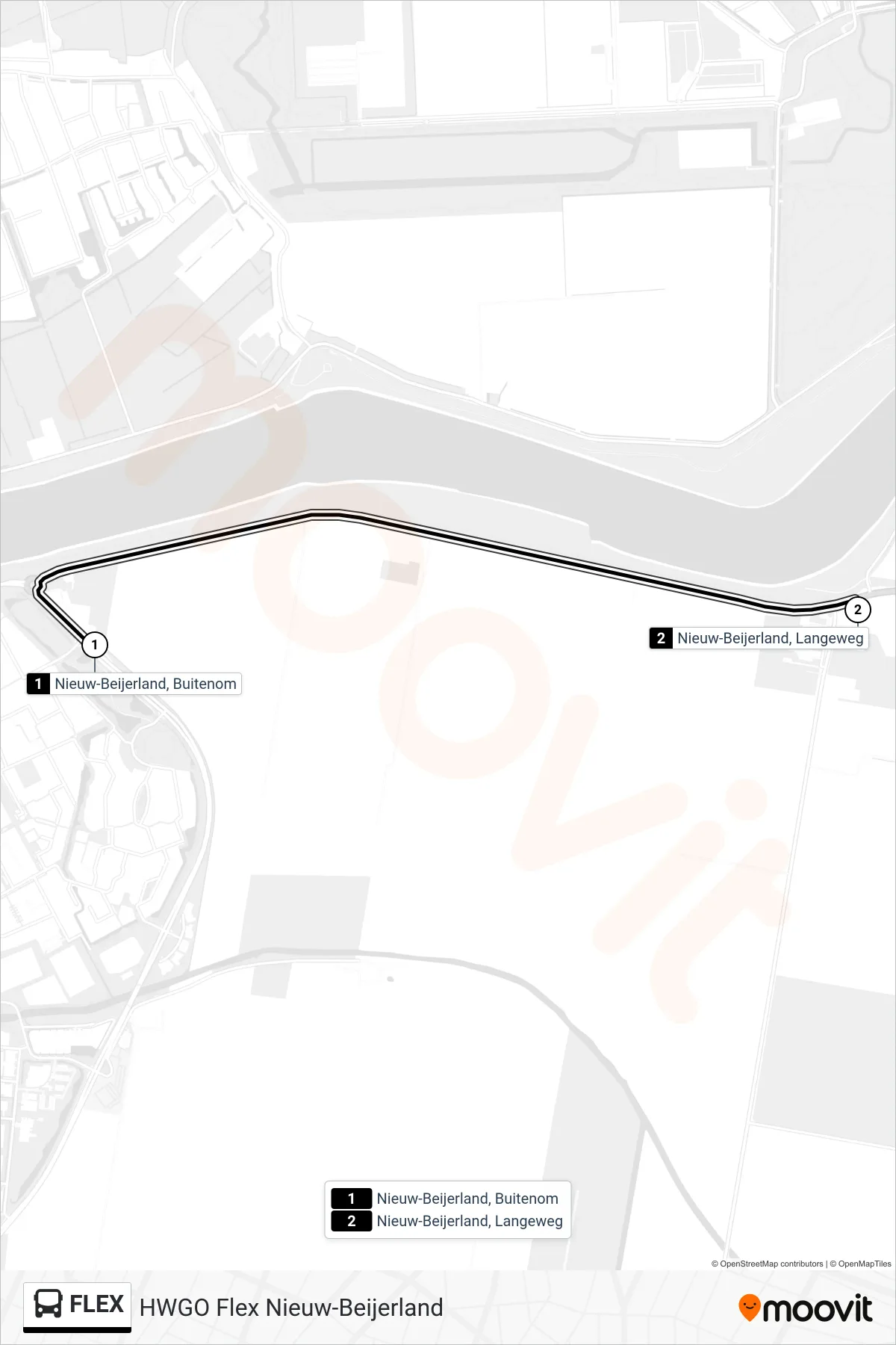 Lijn FLEX (bus, Nieuw-Beijerland Langeweg): route en haltes op de kaart