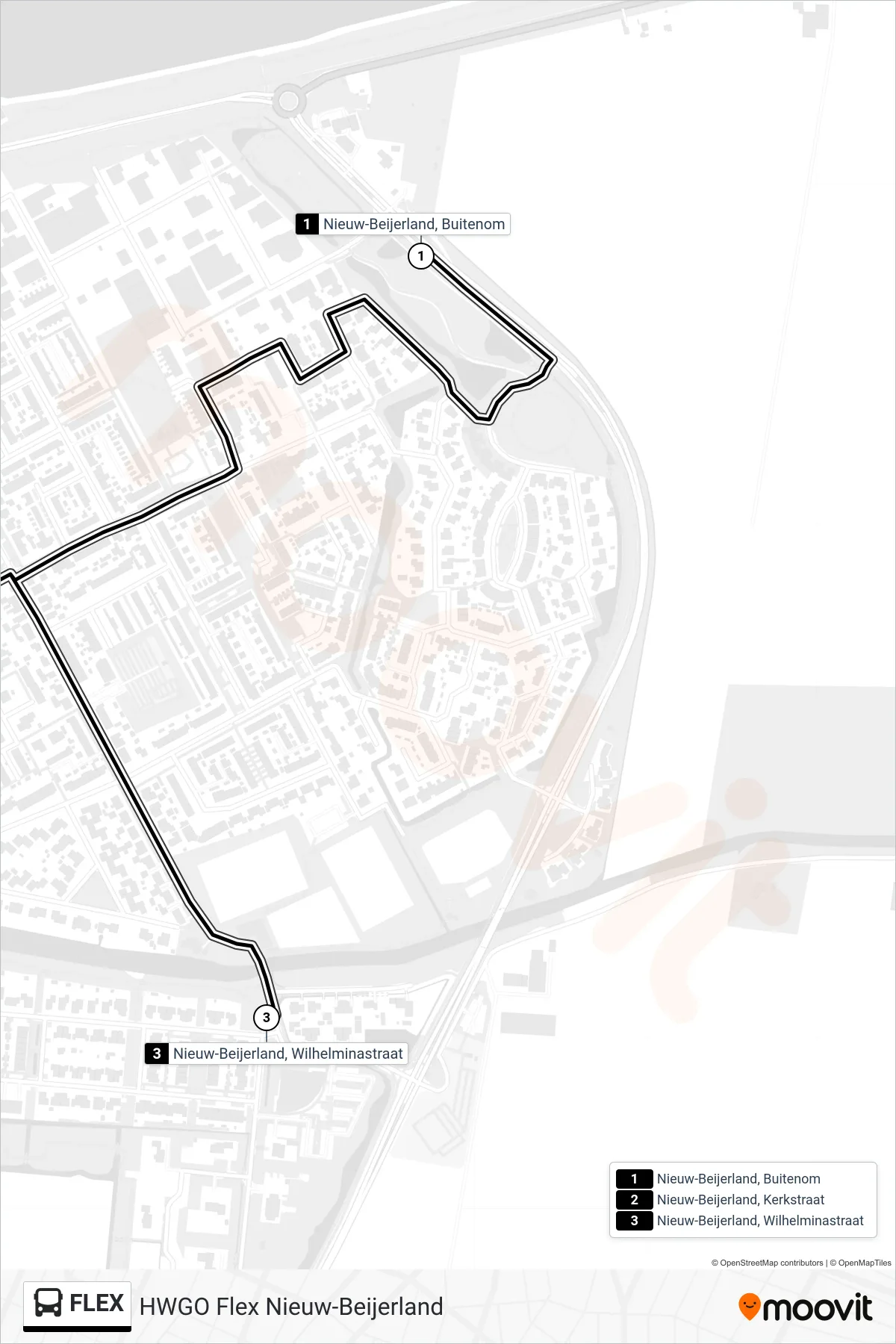 Linie FLEX (Bus) Richtung Nieuw-Beijerland Wilhelminastraat: Route und Haltestellen auf der Karte