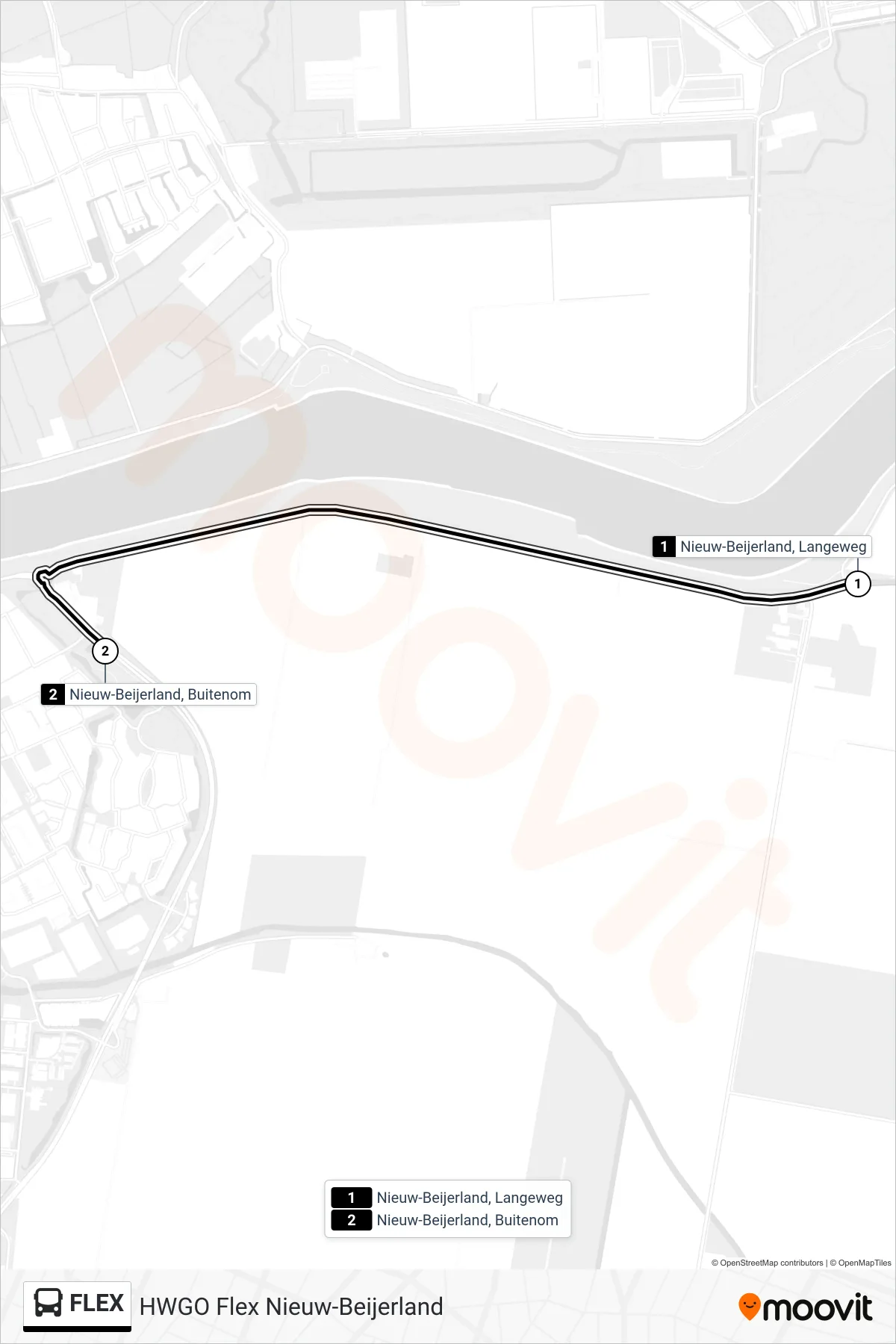FLEX bus Line (Nieuw-Beijerland Buitenom) route and stops on a map