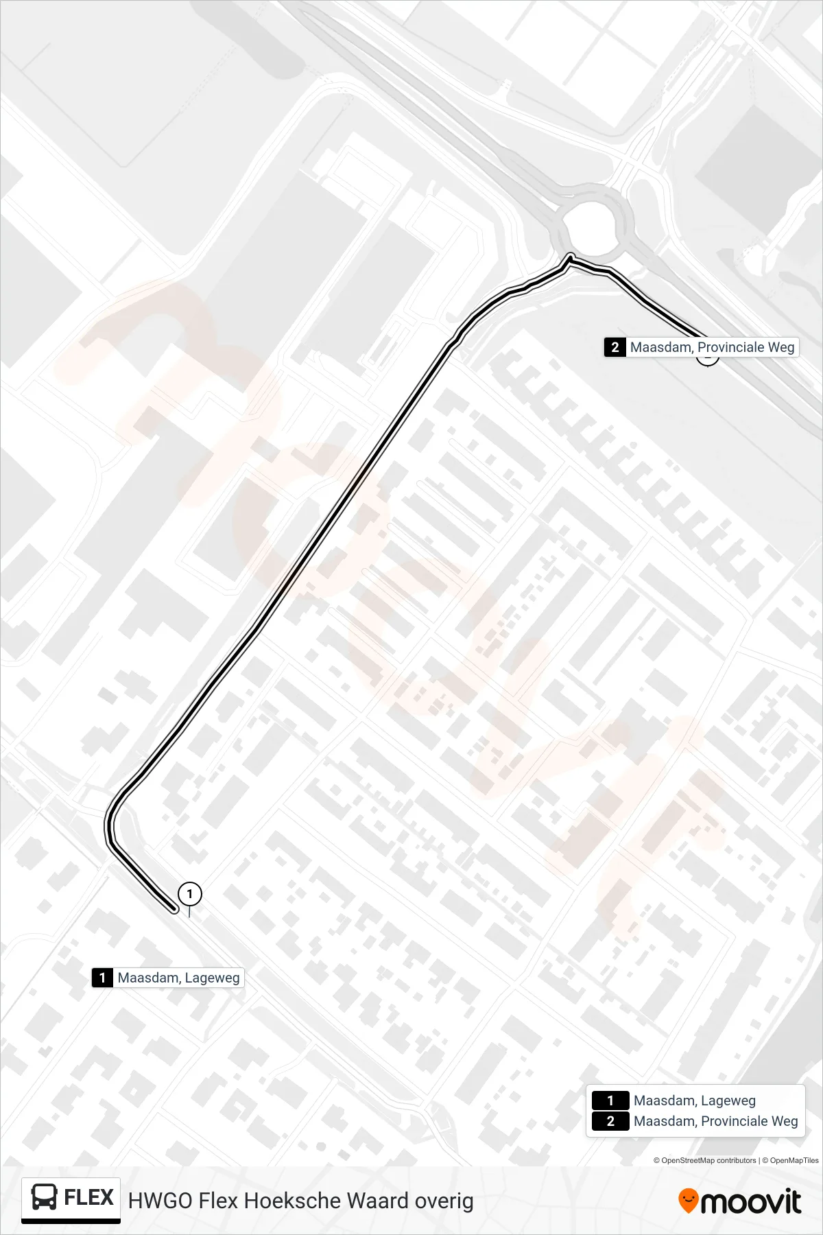 Lijn FLEX (bus, Maasdam Provinciale Weg): route en haltes op de kaart