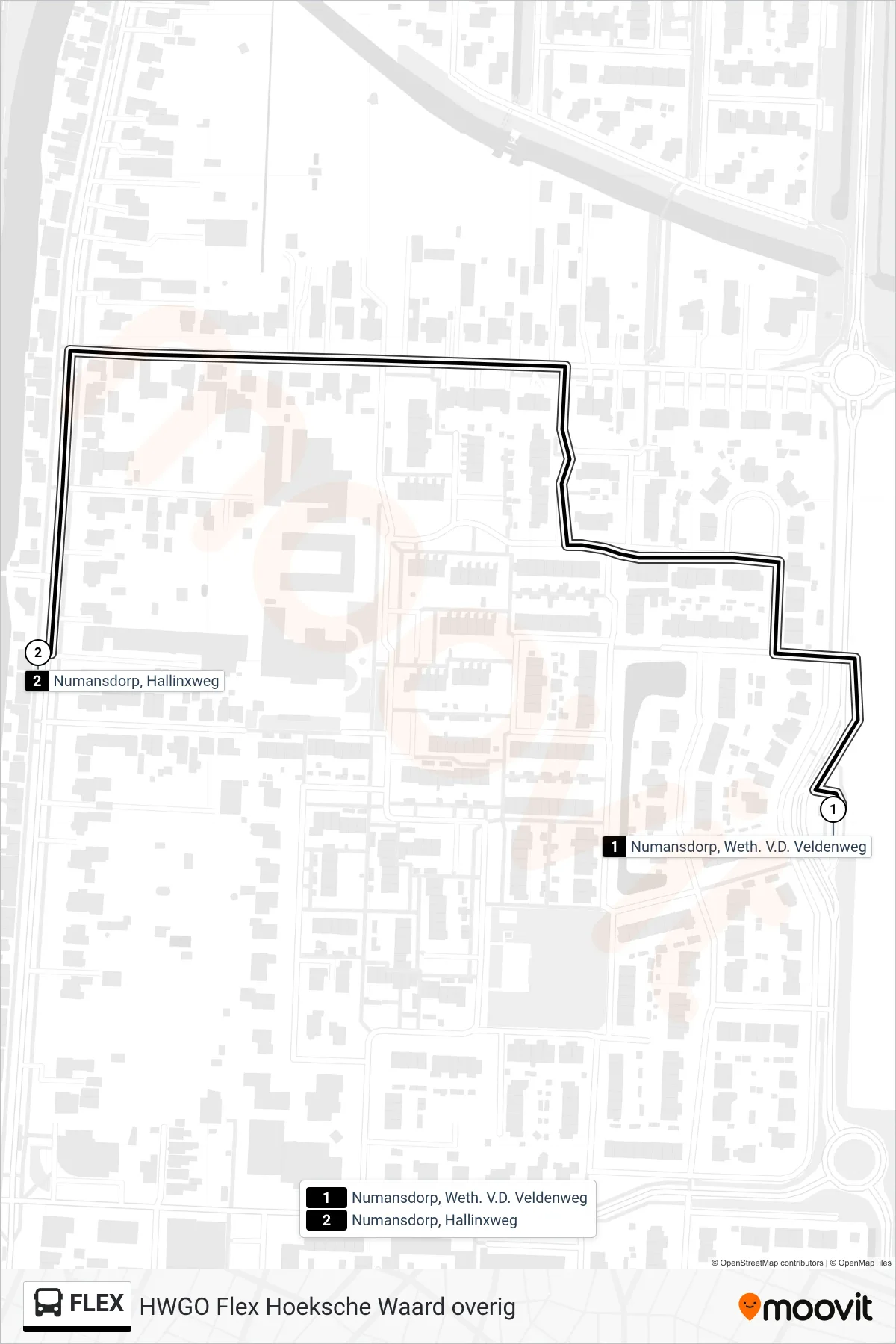 Lijn FLEX (bus, Numansdorp Hallinxweg): route en haltes op de kaart