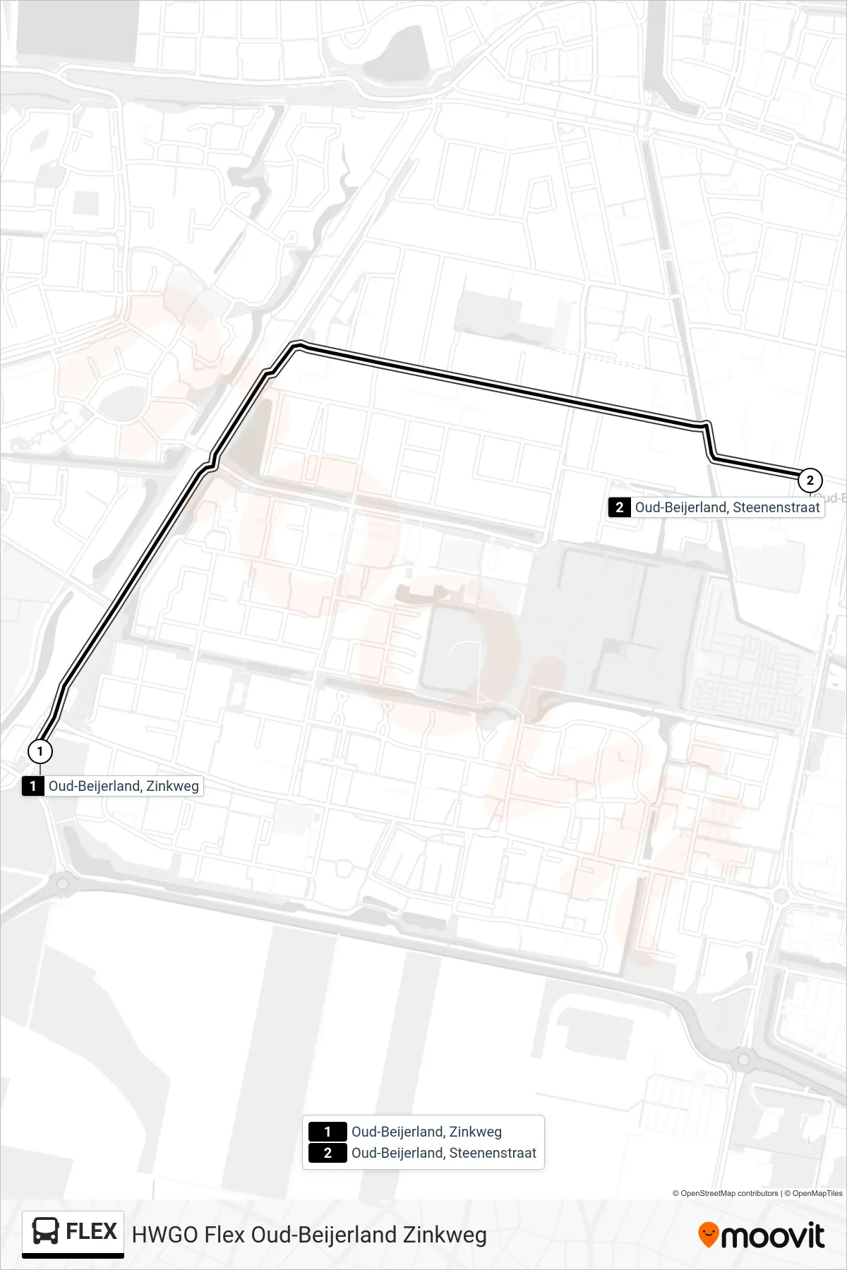 Linie FLEX (Bus) Richtung Oud-Beijerland Steenenstraat: Route und Haltestellen auf der Karte