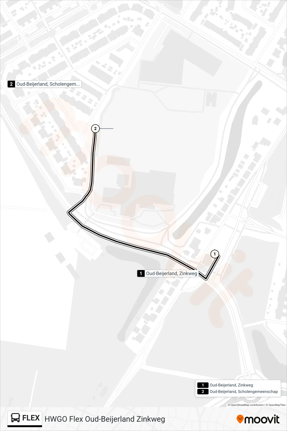 Lijn FLEX (bus, Oud-Beijerland Scholengemeenschap): route en haltes op de kaart