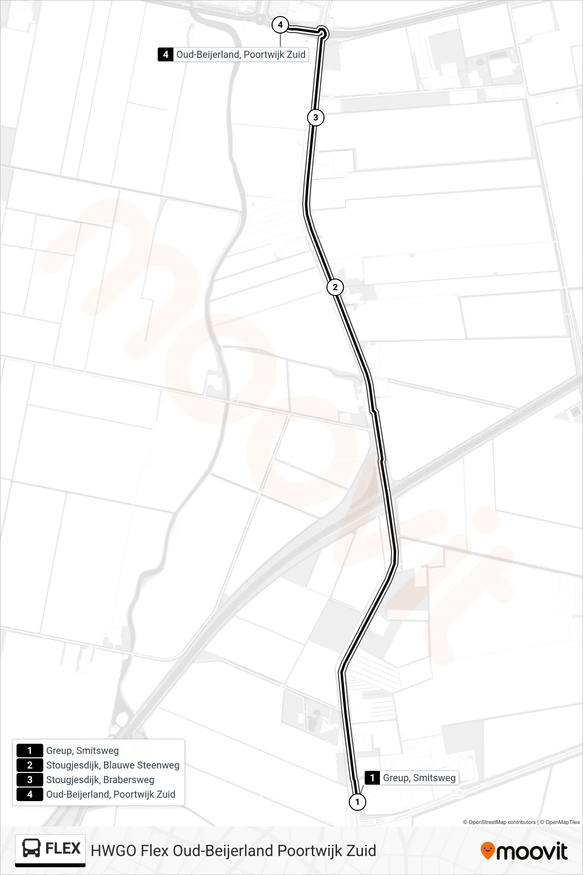 Lijn FLEX (bus, Oud-Beijerland Poortwijk Zuid): route en haltes op de kaart