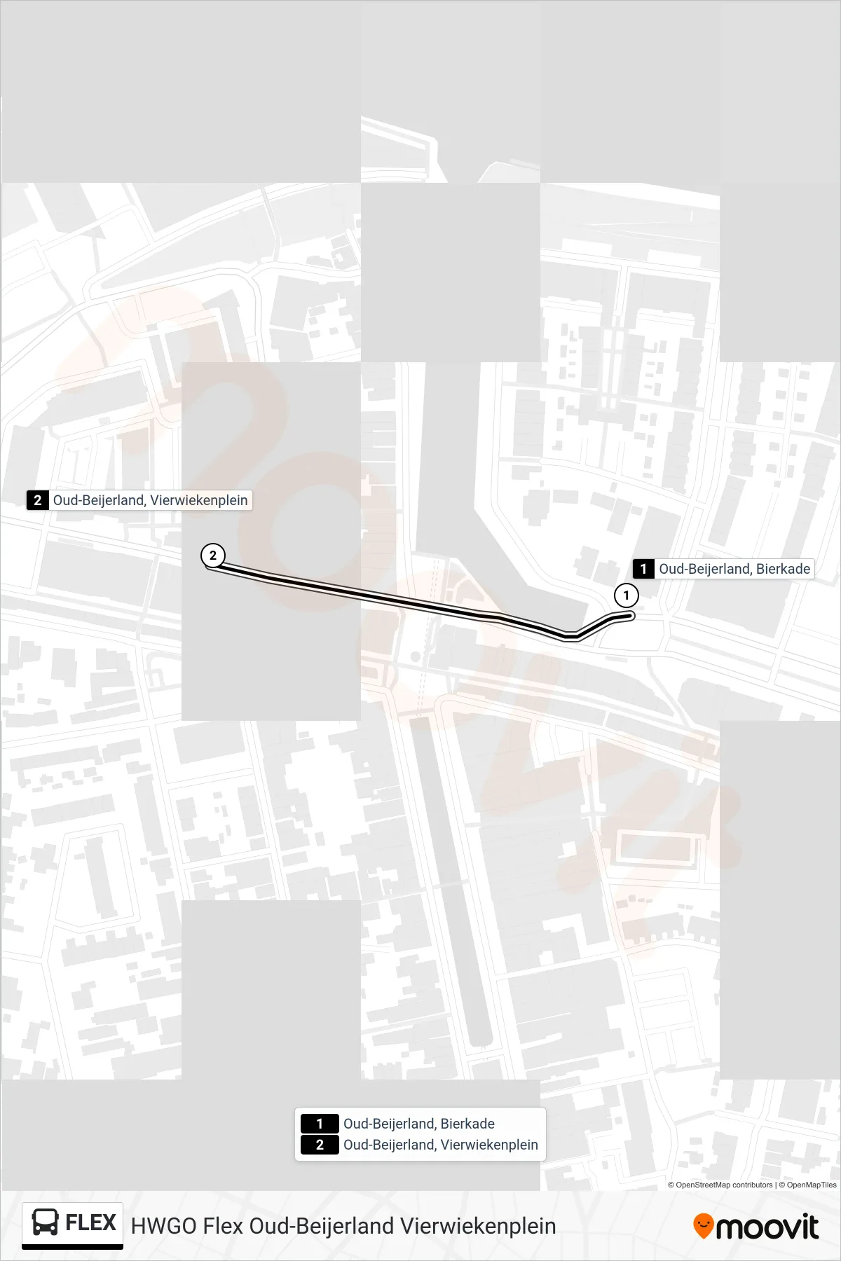 Lijn FLEX (bus, Oud-Beijerland Vierwiekenplein): route en haltes op de kaart