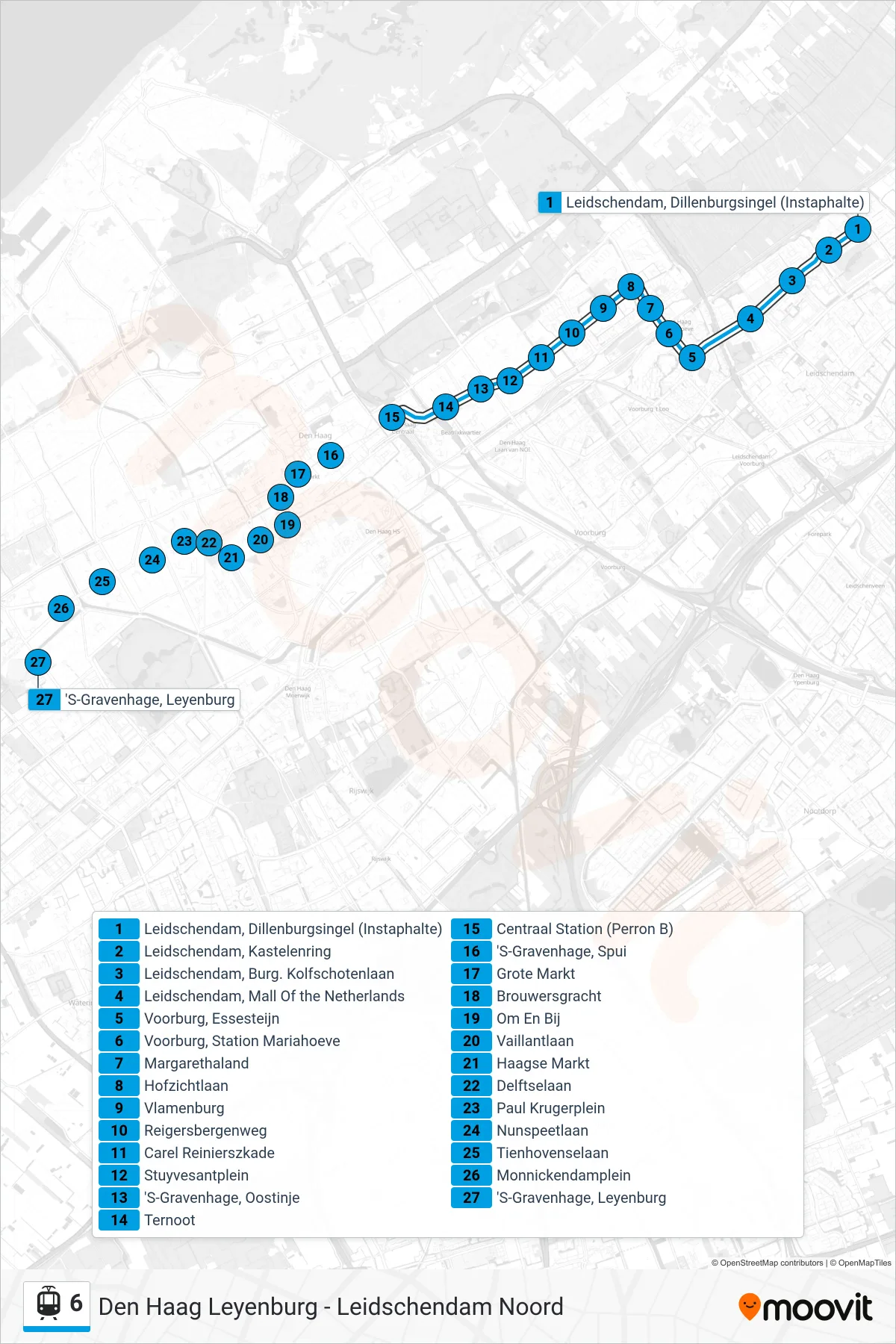 Lijn 6 (tram, Leidschendam Noord): route en haltes op de kaart
