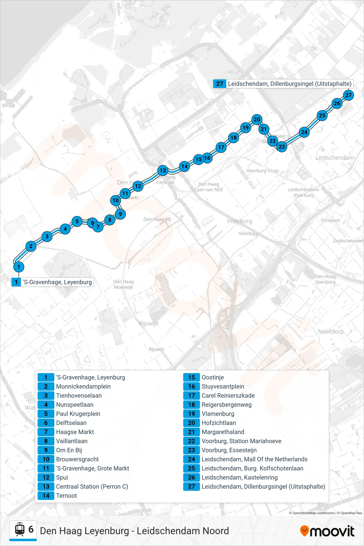 Lijn 6 (tram, Leyenburg): route en haltes op de kaart
