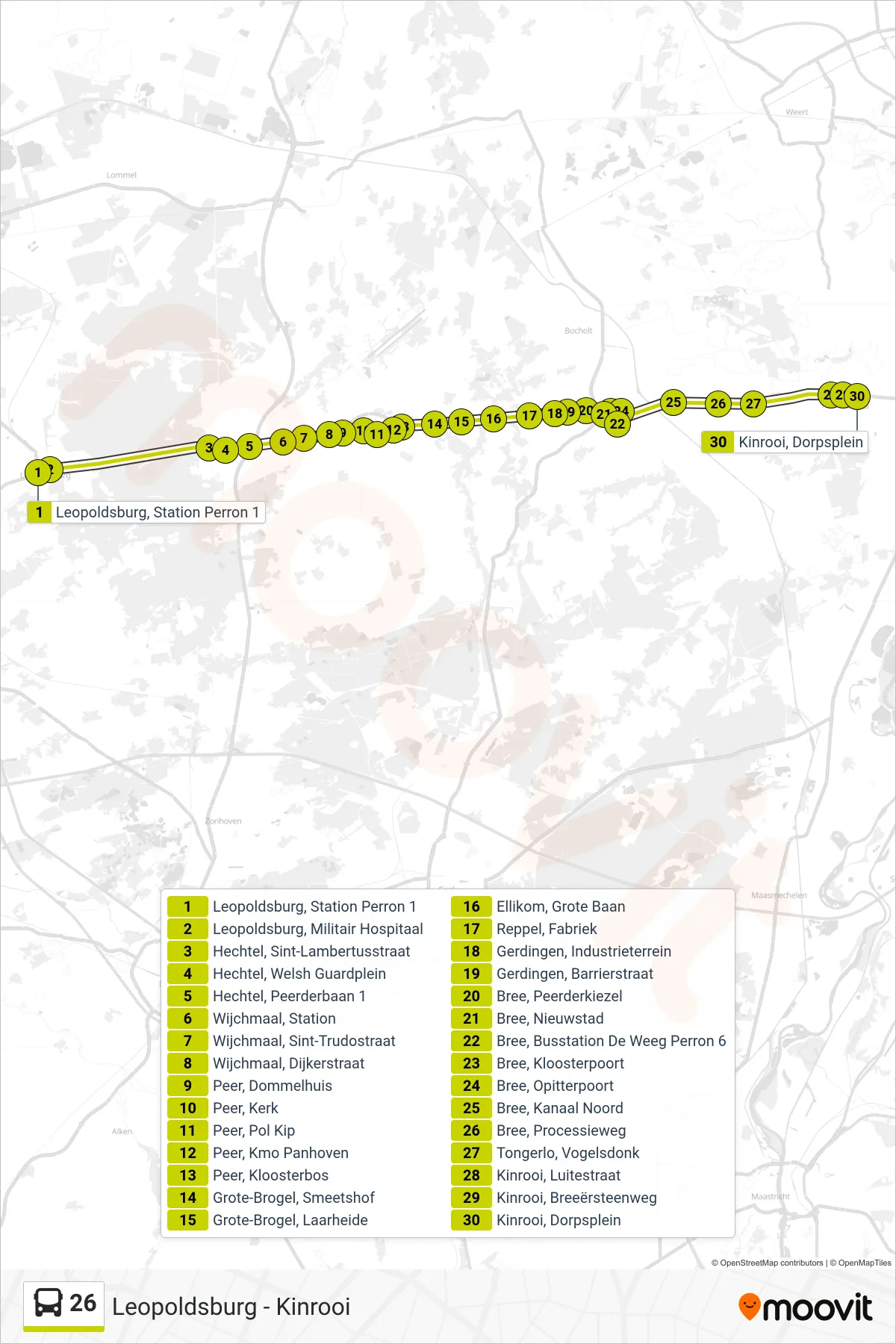 Lijn 26 (bus, Kinrooi Dorpsplein): route en haltes op de kaart