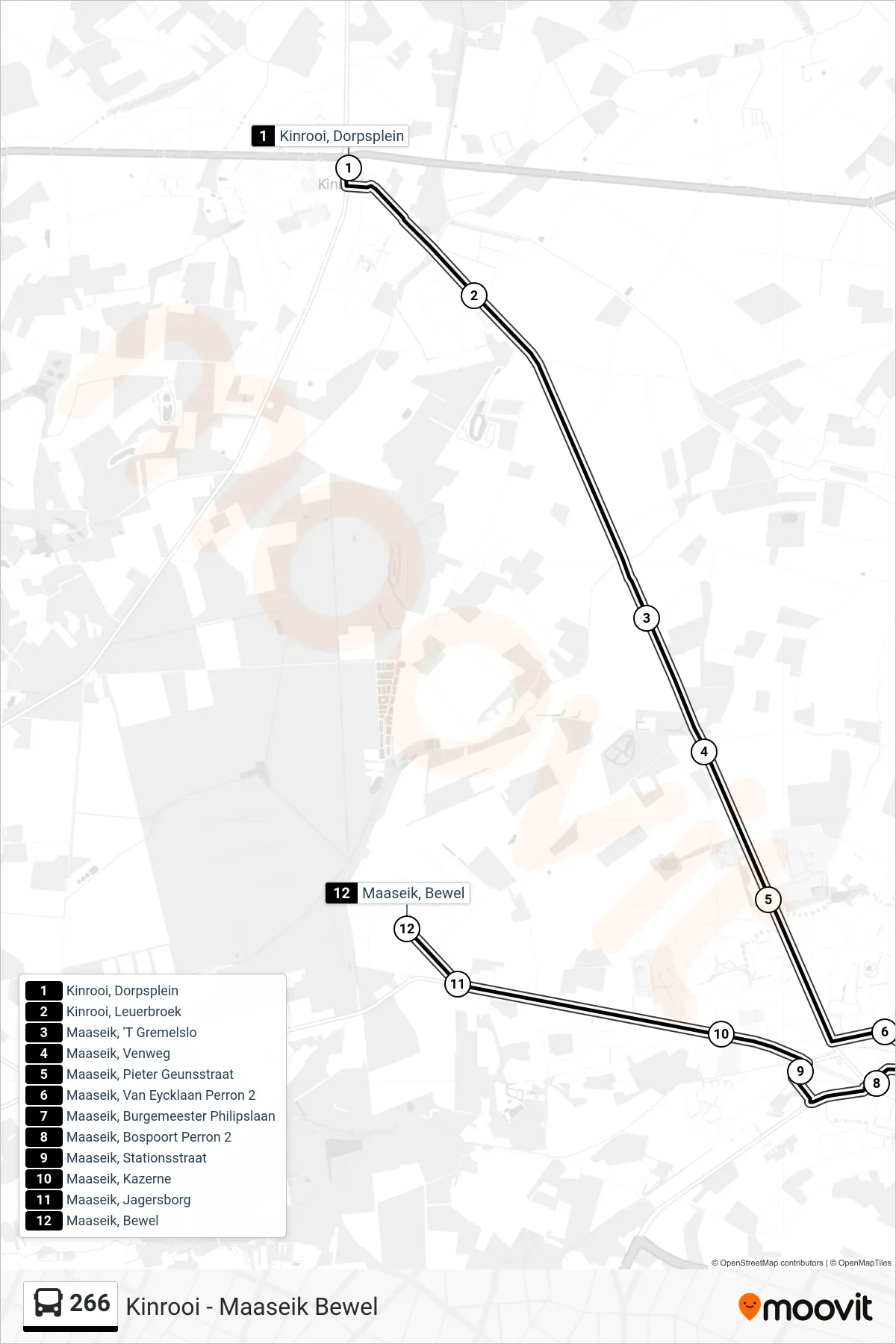 Lijn 266 (bus, Maaseik Bewel): route en haltes op de kaart