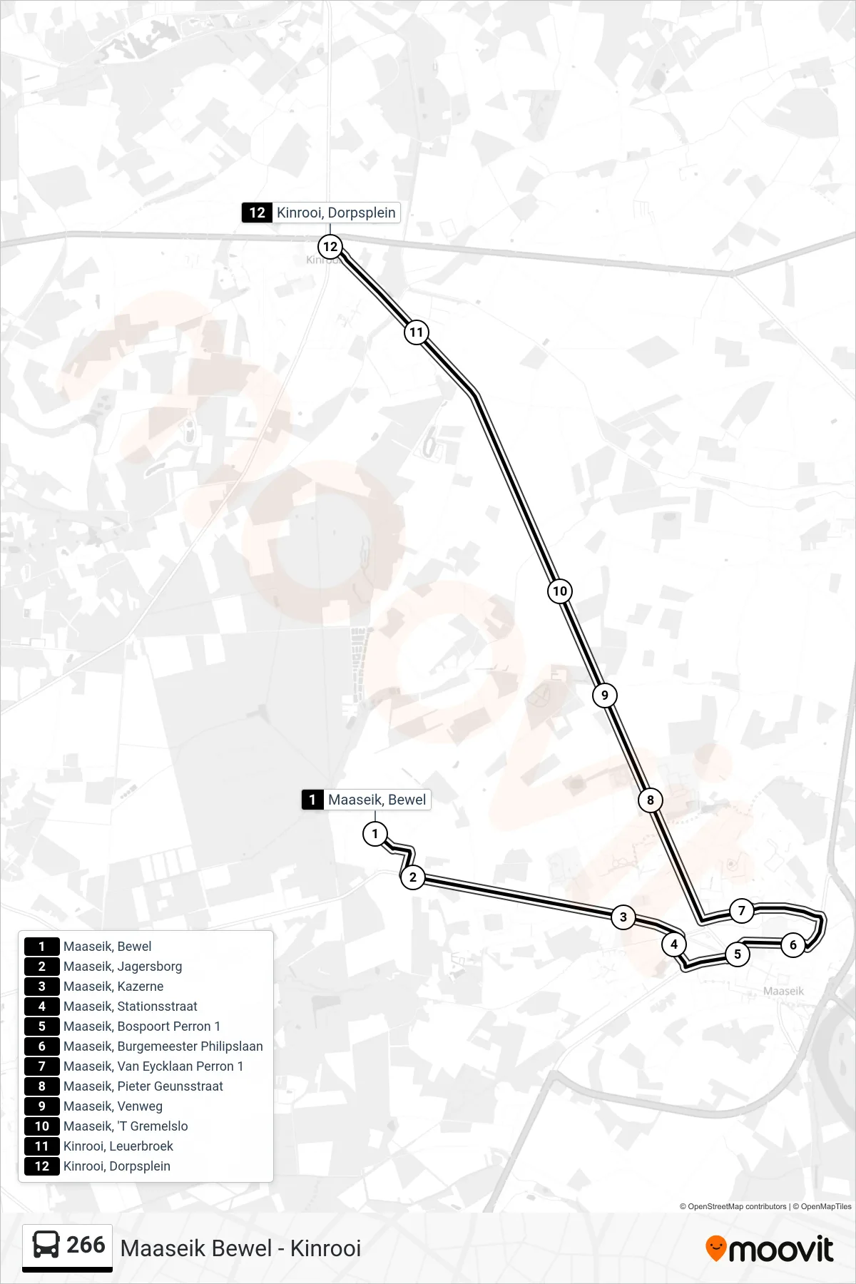 Lijn 266 (bus, Kinrooi Dorpsplein): route en haltes op de kaart