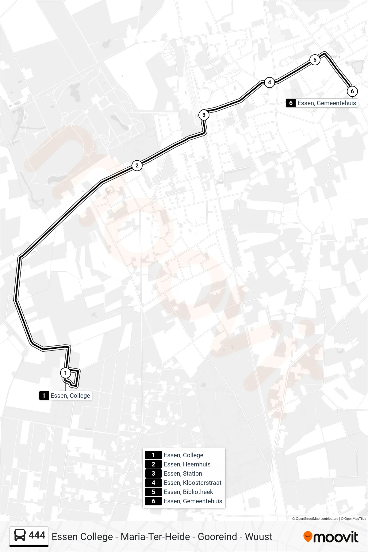 Lijn 444 (bus, Essen Gemeentehuis): route en haltes op de kaart