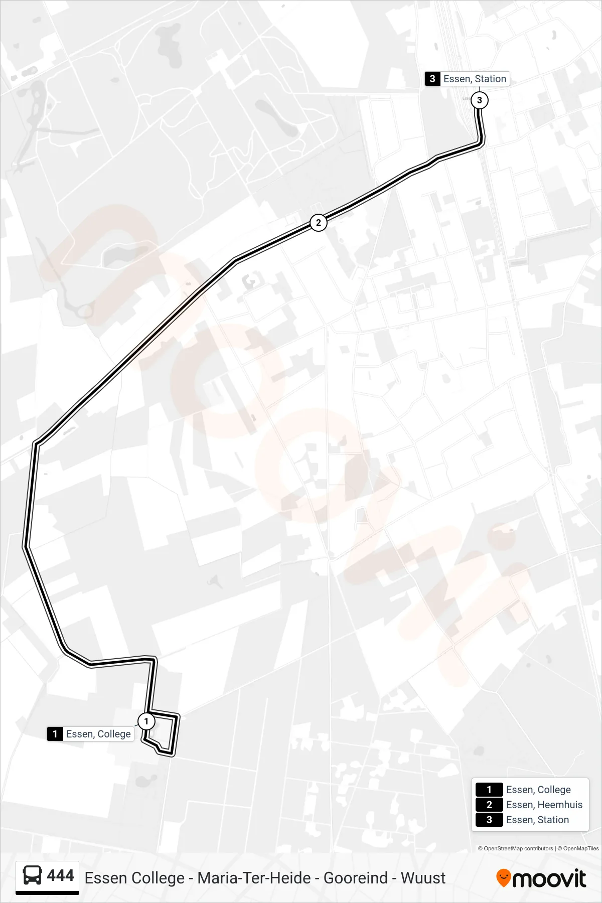Lijn 444 (bus, Essen Station): route en haltes op de kaart