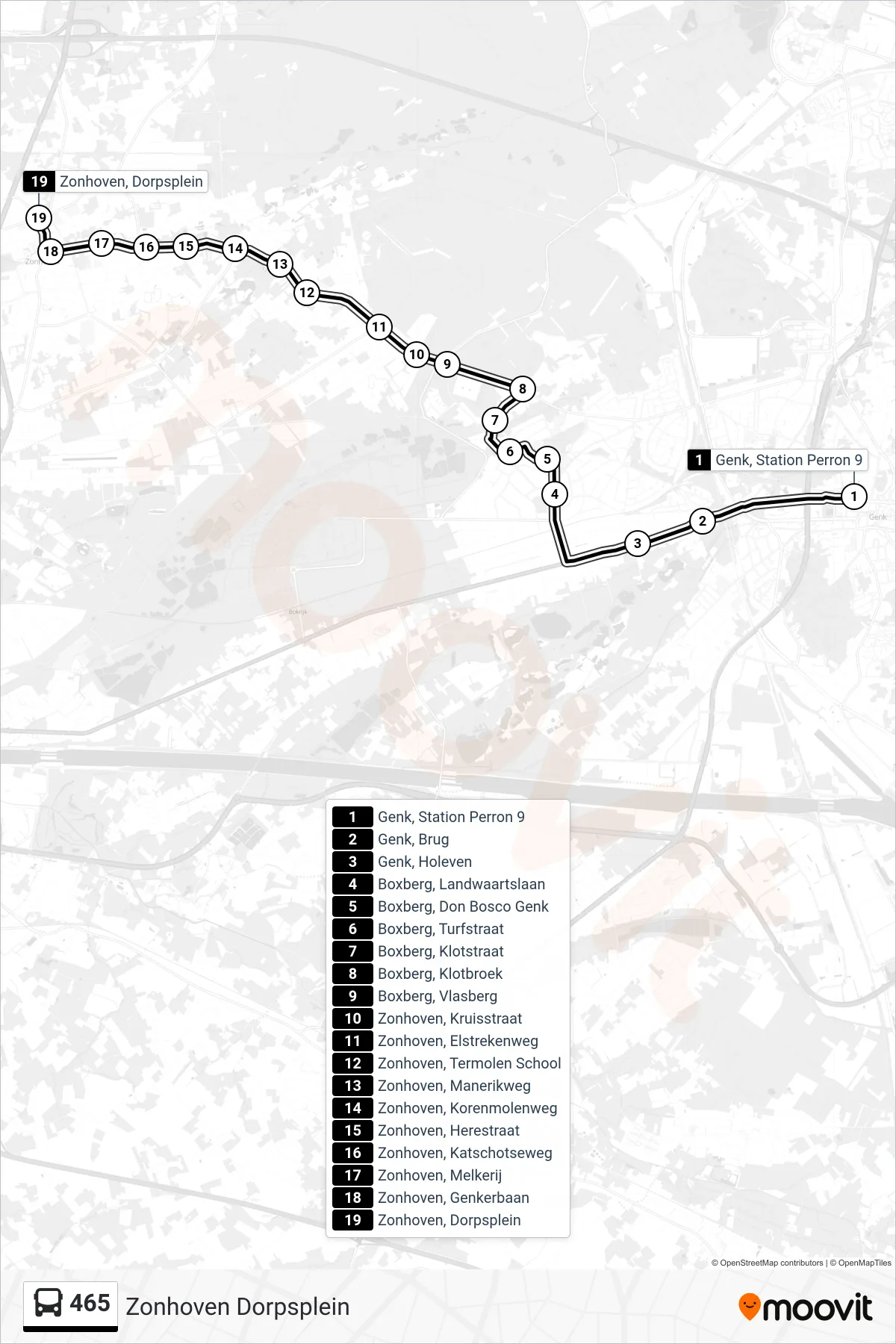 Lijn 465 (bus, Zonhoven Dorpsplein): route en haltes op de kaart