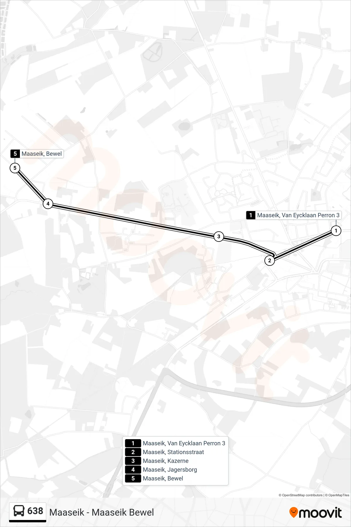 Lijn 638 (bus, Maaseik Bewel): route en haltes op de kaart