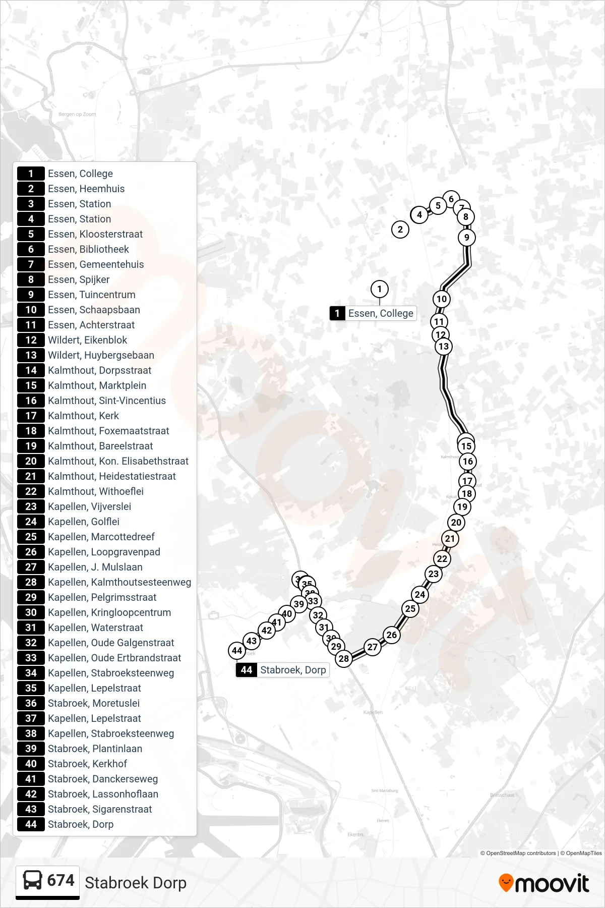 Lijn 674 (bus, Stabroek Dorp): route en haltes op de kaart