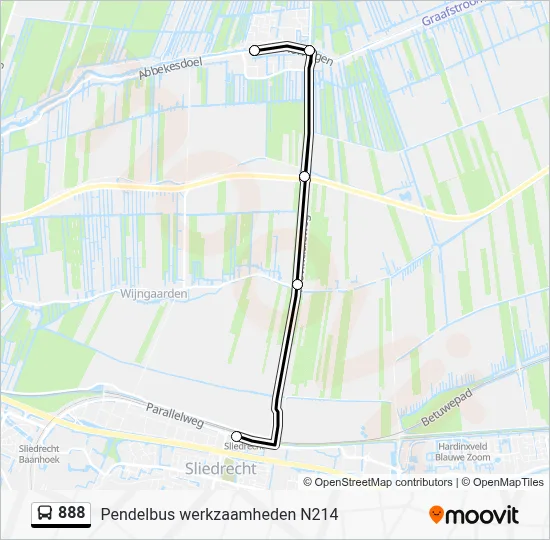 Bus 888 lijnkaart