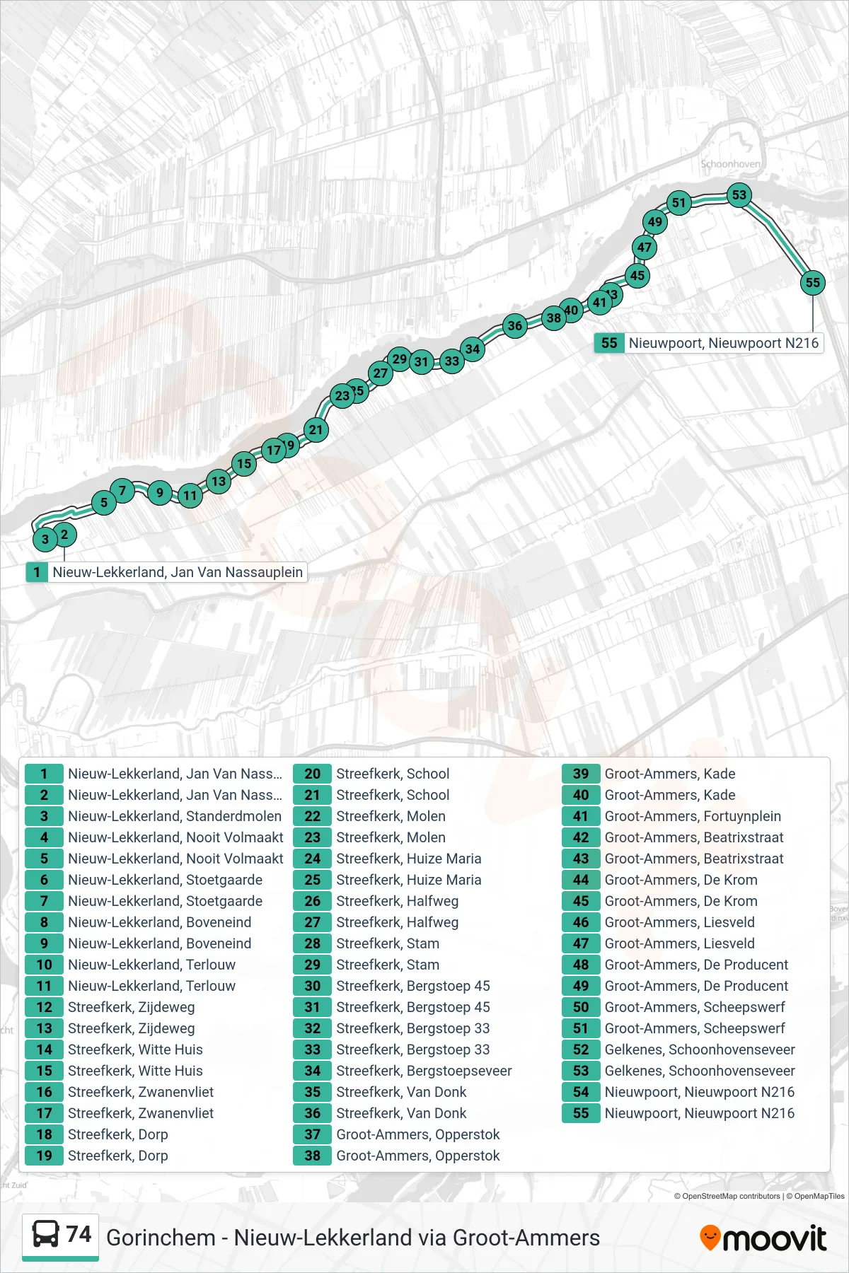 Lijn 74 (bus, Nieuwpoort): route en haltes op de kaart